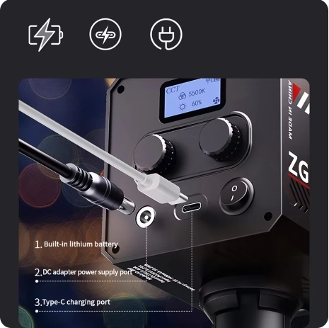 ZGRL-80  60W COB handheld bi-color built-in battery video filling light  for Live broadcast room, photographying video