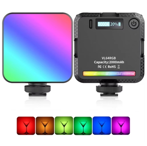 SR-W64RGB 2500-9000K Mini RGB Video Magnetic LED Light with 3 Cold Shoe 2000mAh Rechargeable Battery with +Tablet Clamp