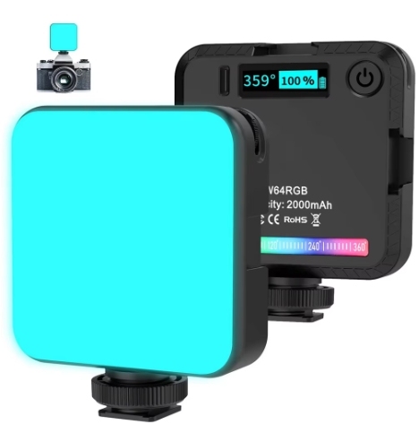 SR-W64RGB 2500-9000K Mini RGB Video Magnetic LED Light with 3 Cold Shoe 2000mAh Rechargeable Battery with +Tablet Clamp
