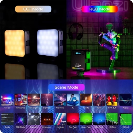 SR-W64RGB 2500-9000K Mini RGB Video Magnetic LED Light with 3 Cold Shoe 2000mAh Rechargeable Battery with +Tablet Clamp