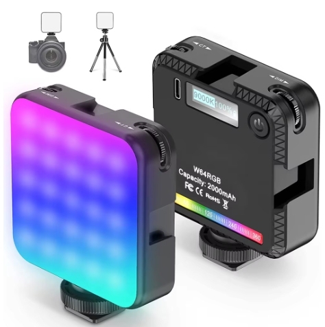 SR-W64RGB 2500-9000K Mini RGB Video Magnetic LED Light with 3 Cold Shoe 2000mAh Rechargeable Battery with +Tablet Clamp