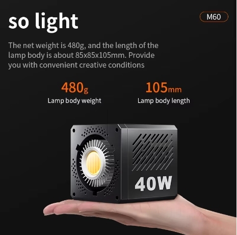 M60 Handle Photo Studio Light COB Bi-Color CCT 2500-8500K CRI≥95 TLCI≥97 With diffuser LED Video Lights Vlog Shoot Fill Lighting