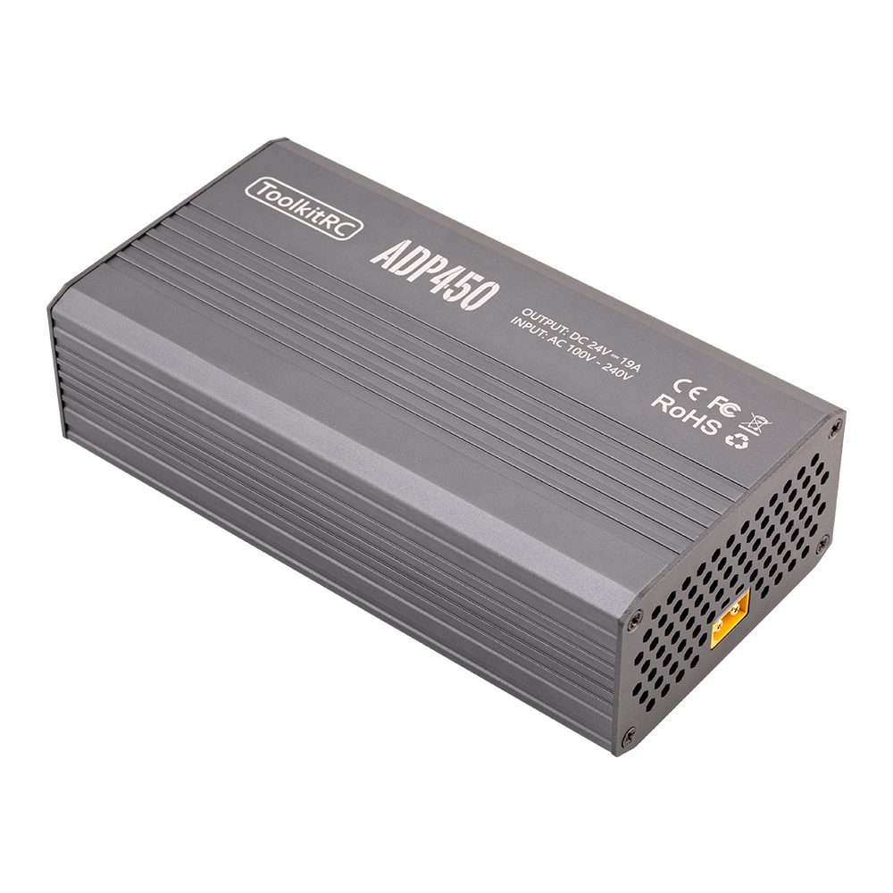 ToolkitRC ADP450 High Power Adapter 450W Output 24V19A AC Input 100V-240V XT60 Male Port M8P M8D M9 Charger Protection Plastic