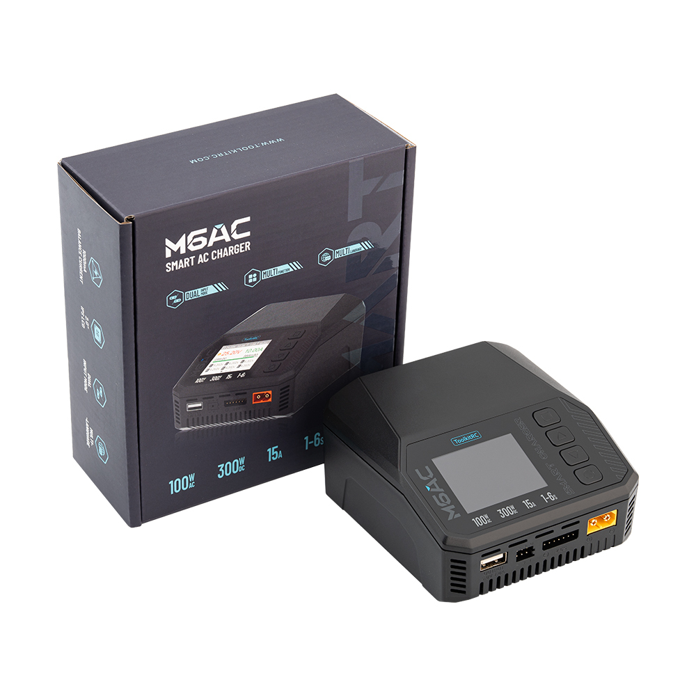 ToolkitRC M6AC 300W 1S-16S 15A Multifunctional Intelligent Balance Charger FPV Racing Drone 1S-16S Model Made Durable Plastic PC