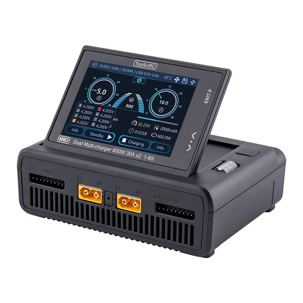 ToolkitRC M8D 1600W 1-8S Dual Channel Touch Screen RC Lipo Folding LIHV Life Battery with 65W Fast Charge Made Durable Plastic