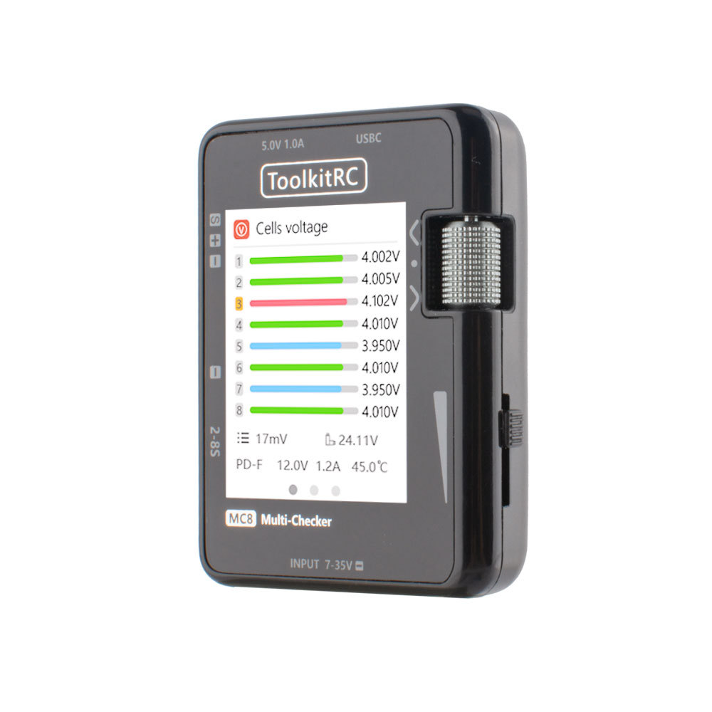ToolkitRC MC8 Mini USB-C Fast Charging 32-Bit Servo Tester PPM SBUS Drones Multi-Tool Cell Battery Checker Plastic Mini USB-C