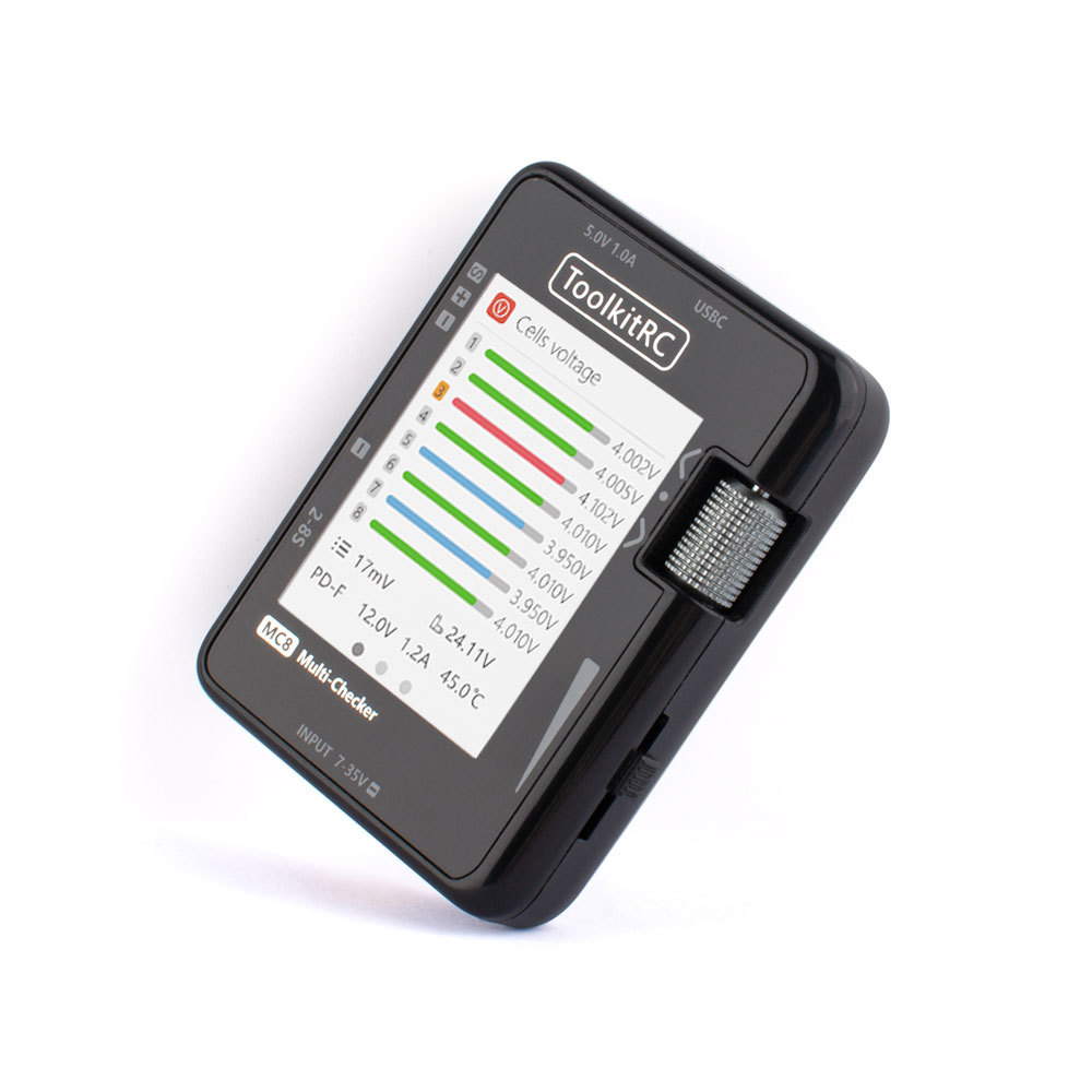 ToolkitRC MC8 Mini USB-C Fast Charging 32-Bit Servo Tester PPM SBUS Drones Multi-Tool Cell Battery Checker Plastic Mini USB-C