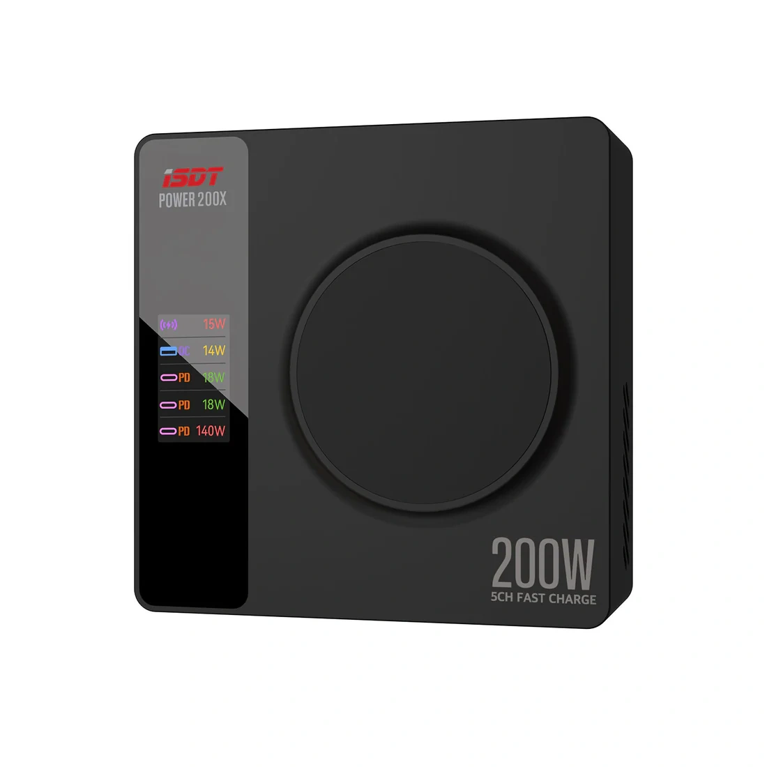 ISDT Power 200X 4-Port USB-C Charging Station 1 Wireless Charge Port 200W Fast Charger LED Display App Control for Earphones