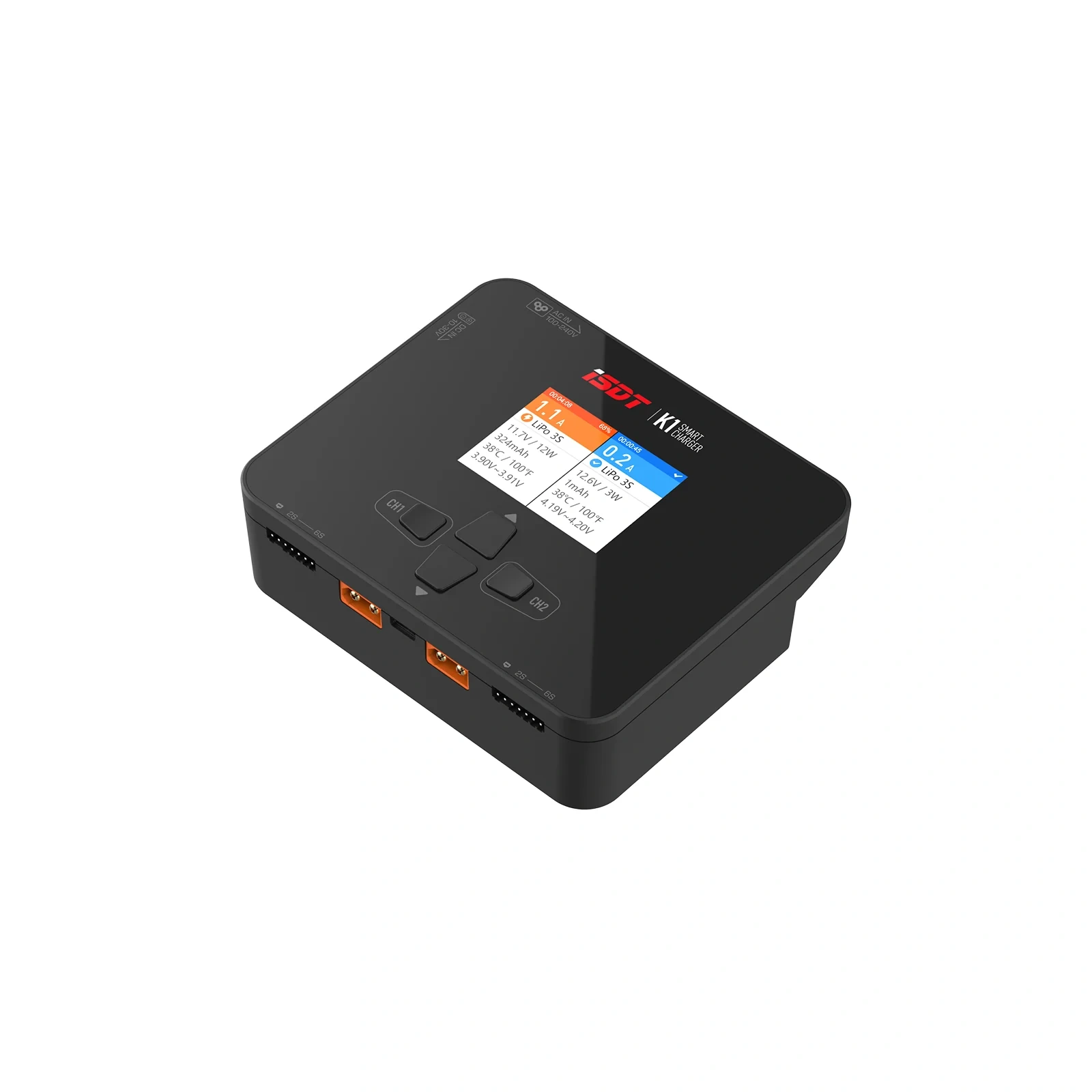 ISDT K1 DC Dual 250W Smart Charger Dual Channel 10A 2-6S AC 100~240V/DC10~30V Short Circuit Protection EU/US Socket for Drone
