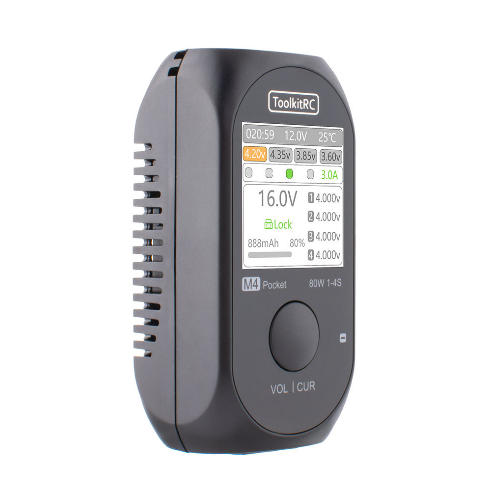 ToolkitRC M4 Pocket 80W 5A Mini Smart Charger USB-C XT60 Output 1-4S Lipo LIHv Life Battery Remote Quick Drones Accessories