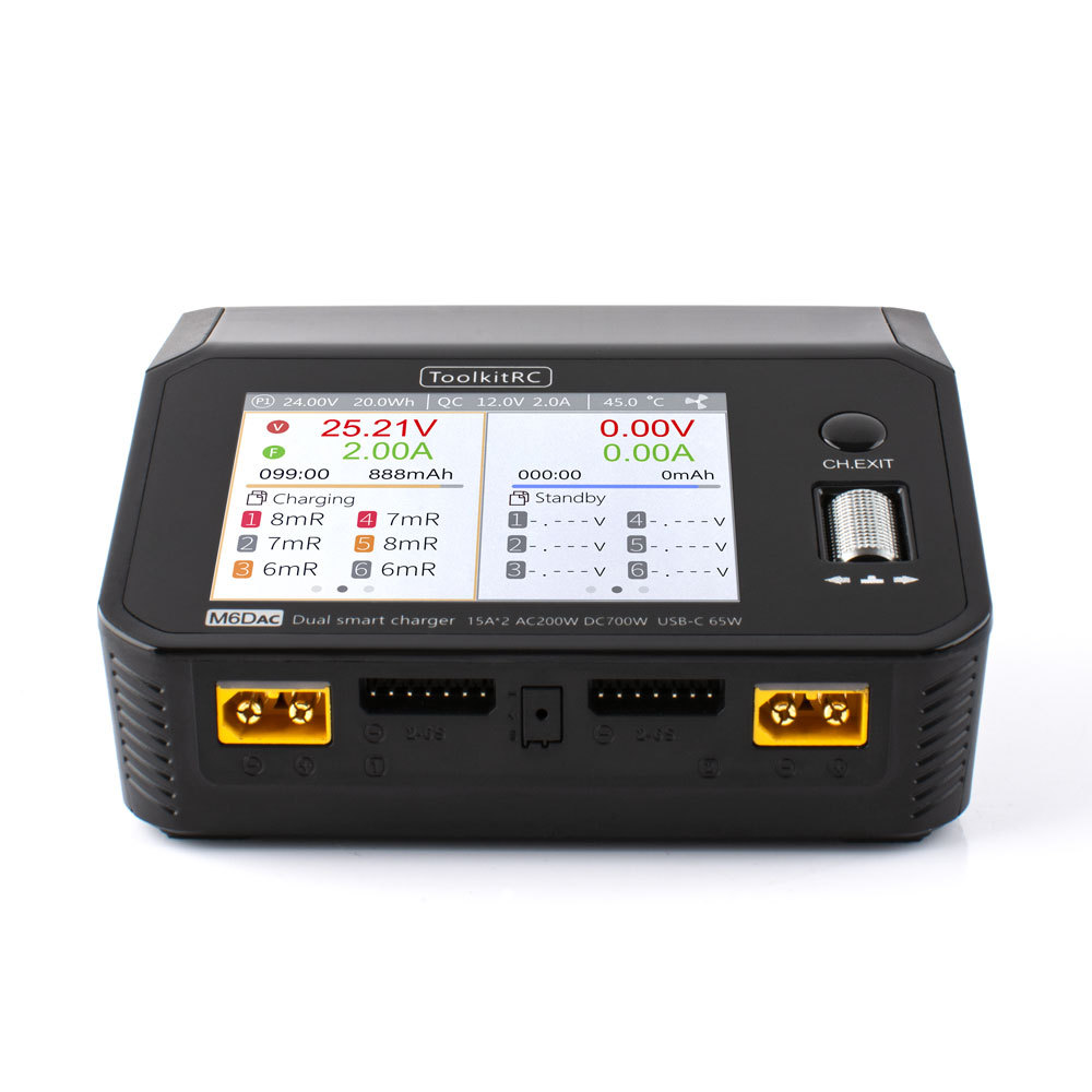 ToolkitRC M6DAC USB-C 65W QC3.0 Dual Channel Smart Lipo Battery Charger Discharger 200W DC 700W 15A*2 for Drones Accessories