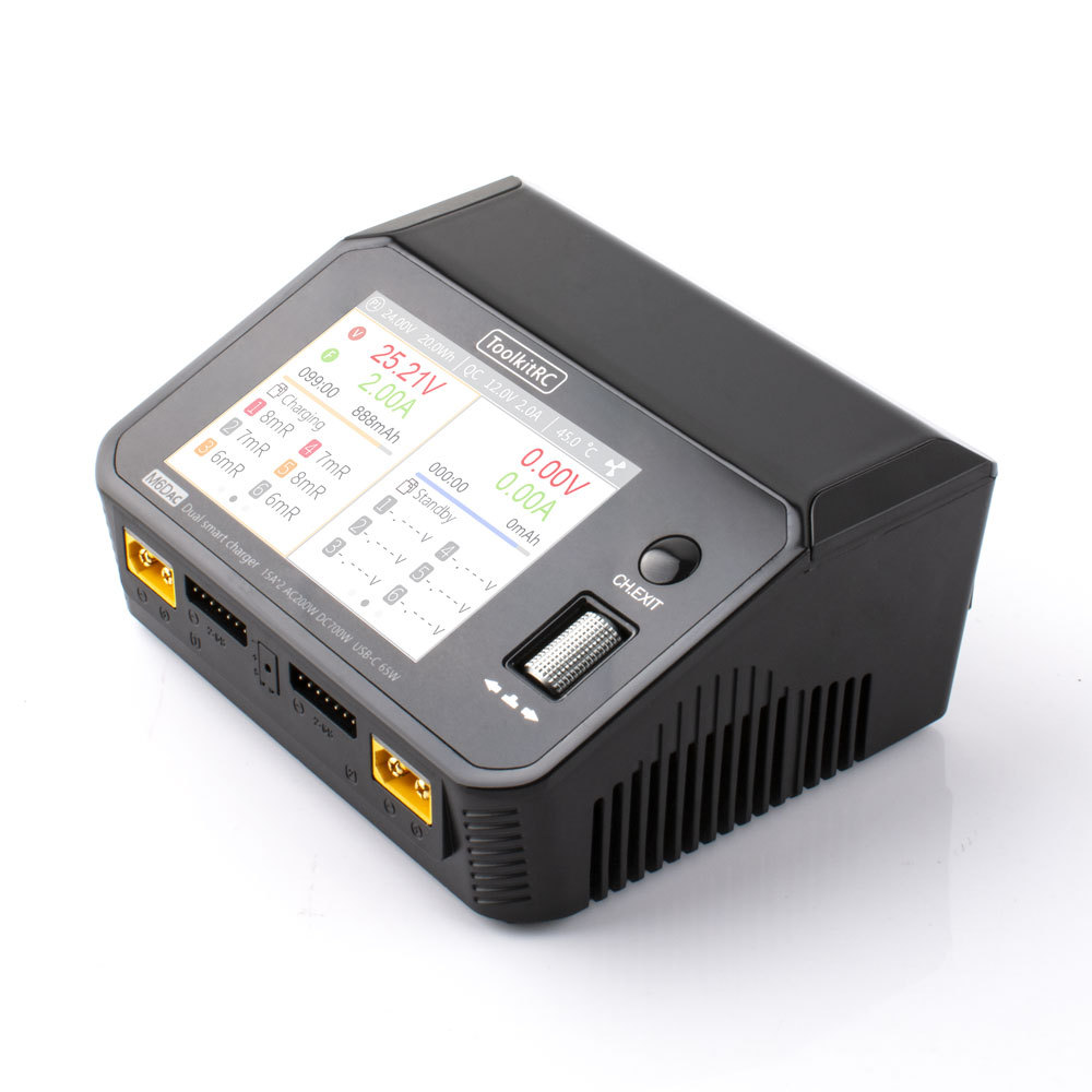 ToolkitRC M6DAC USB-C 65W QC3.0 Dual Channel Smart Lipo Battery Charger Discharger 200W DC 700W 15A*2 for Drones Accessories