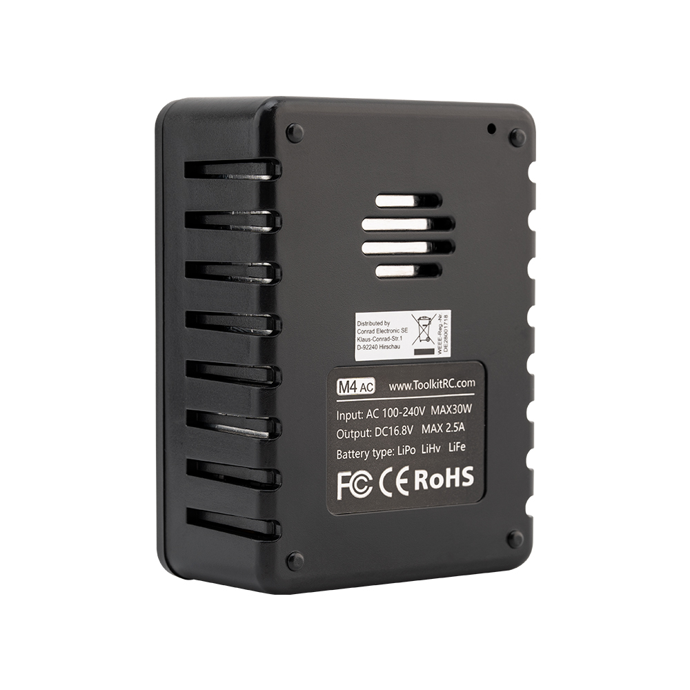 ToolkitRC M4AC 30W 2.5A Compact XT30 XT60-2.4 AC 100-240V Balance Charger for RC Drones Accessories Lithium Battery Charging