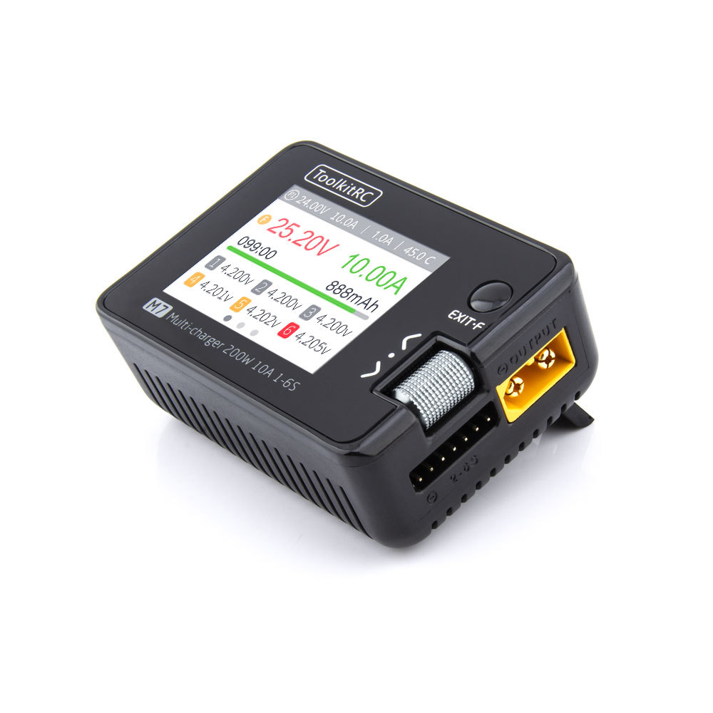 ToolkitRC M7 200W 10A DC Balance Charger Discharger ESC Signal Tester 1-6S Lipo Battery Plastic Construction Drones Accessory
