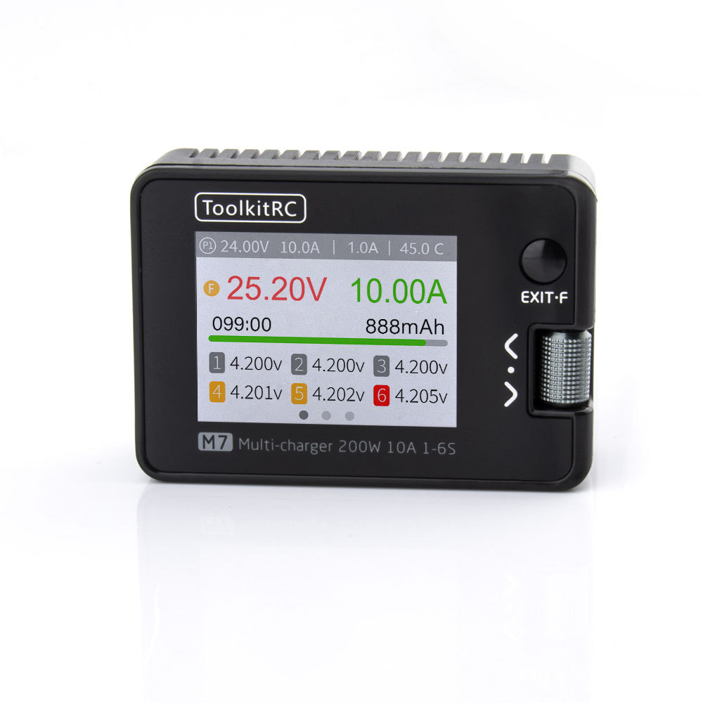 ToolkitRC M7 200W 10A DC Balance Charger Discharger ESC Signal Tester 1-6S Lipo Battery Plastic Construction Drones Accessory
