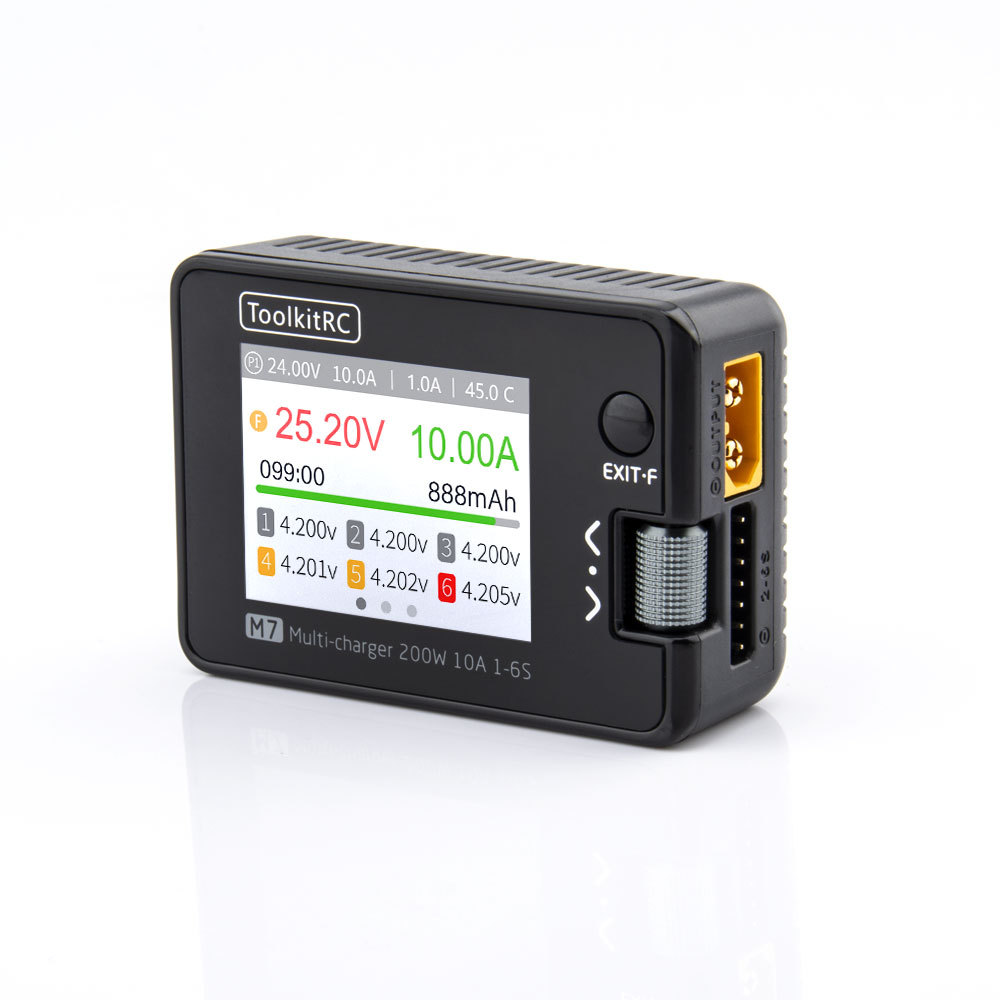 ToolkitRC M7 200W 10A DC Balance Charger Discharger ESC Signal Tester 1-6S Lipo Battery Plastic Construction Drones Accessory