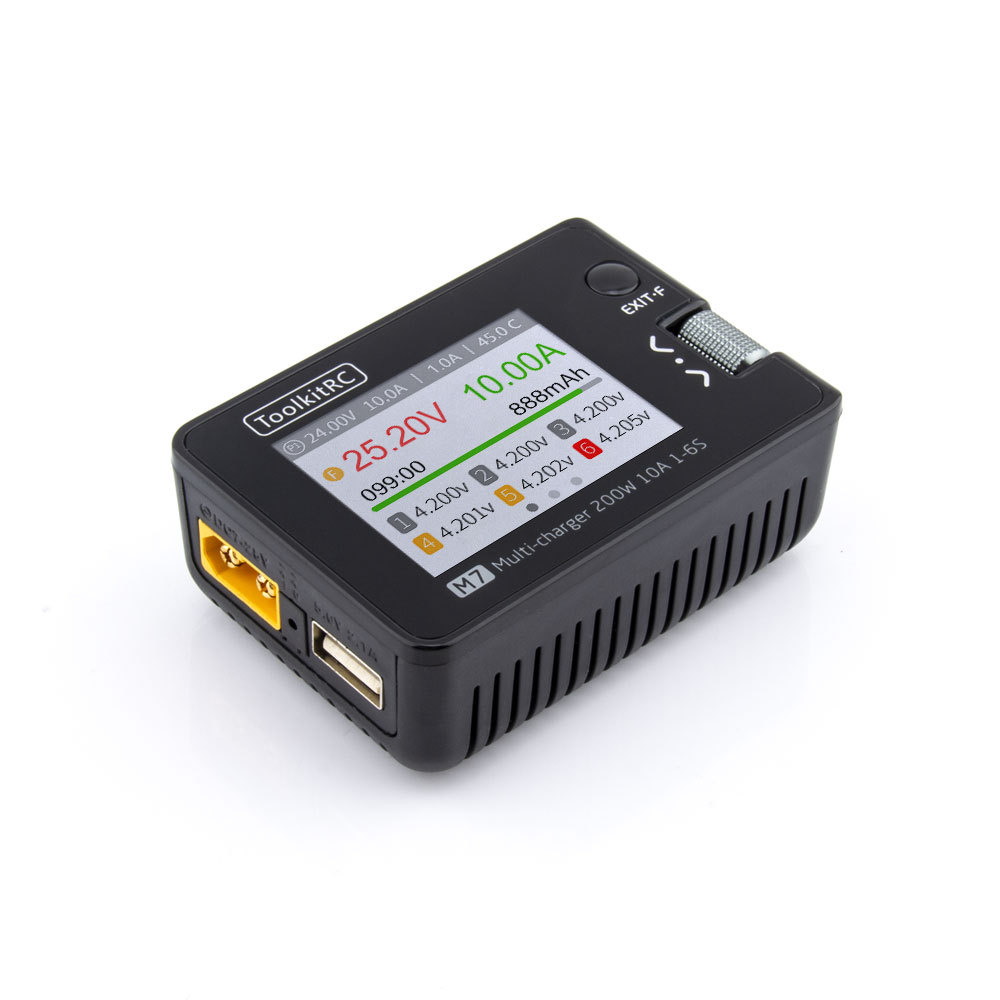 ToolkitRC M7 200W 10A DC Balance Charger Discharger ESC Signal Tester 1-6S Lipo Battery Plastic Construction Drones Accessory