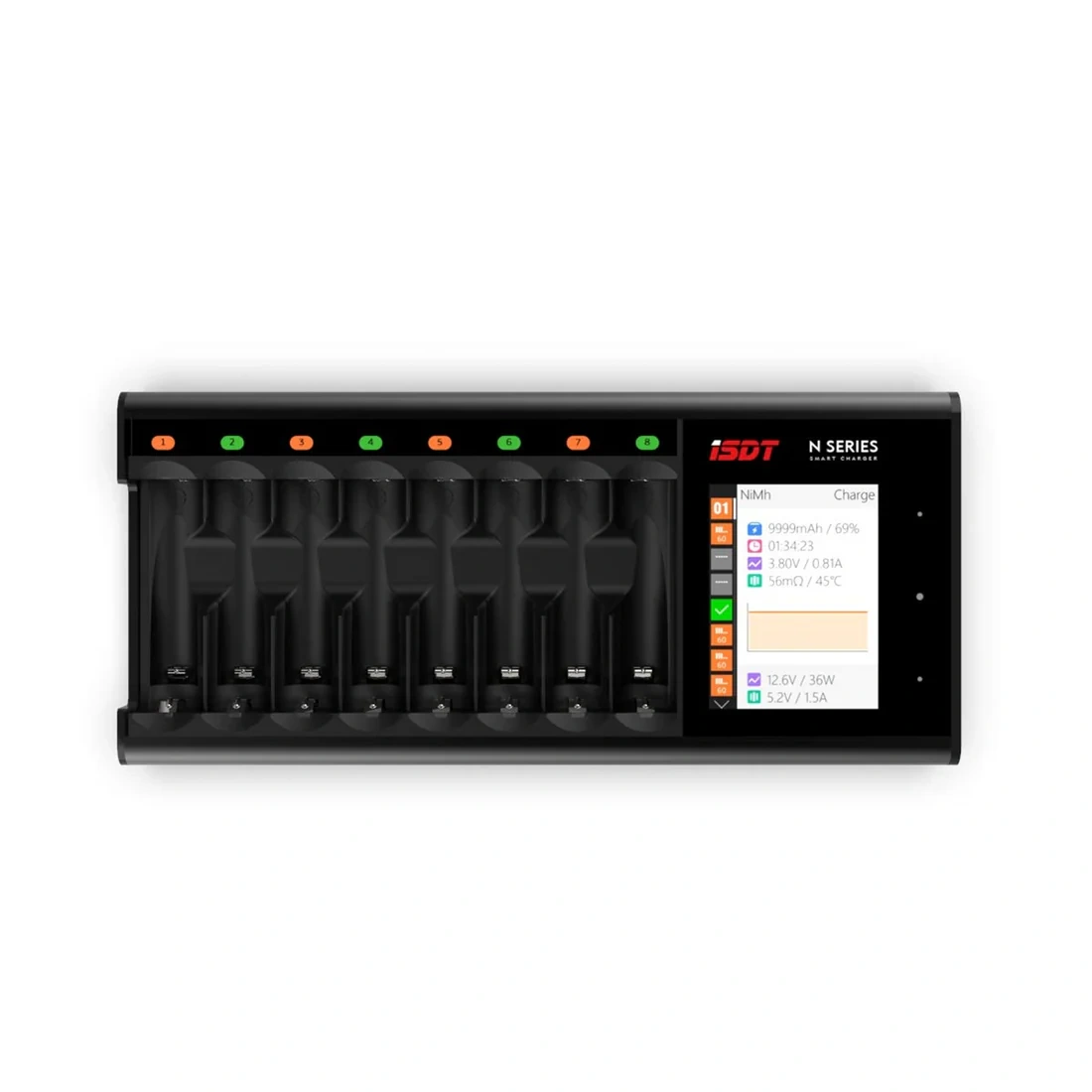 ISDT N8 8-Slot Universal Battery Charger Fast LCD Display 15W for Rechargeable AA AAA Li-ion LiHv Ni-MH Ni-Cd Nizn LiFePO4