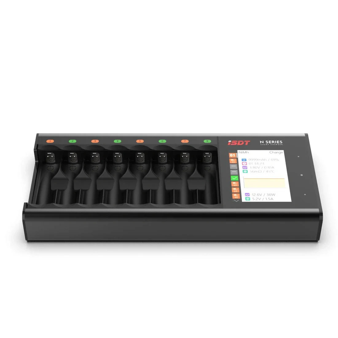 ISDT N8 8-Slot Universal Battery Charger Fast LCD Display 15W for Rechargeable AA AAA Li-ion LiHv Ni-MH Ni-Cd Nizn LiFePO4