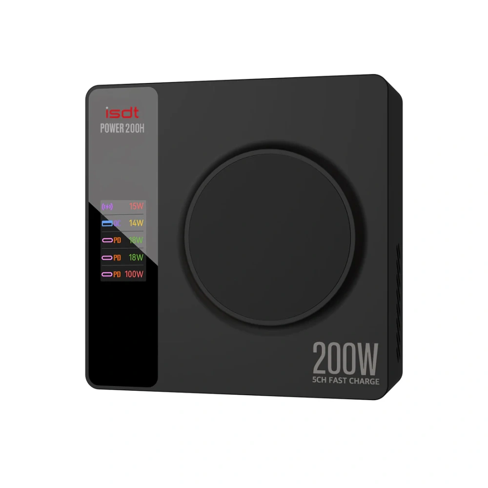 ISDT Power 200H 200W USB C Desktop Charging Station 4+1 Ports Charger PD 3.1 Compatible Pixel Magnetic Charging Adapter 5V/3A