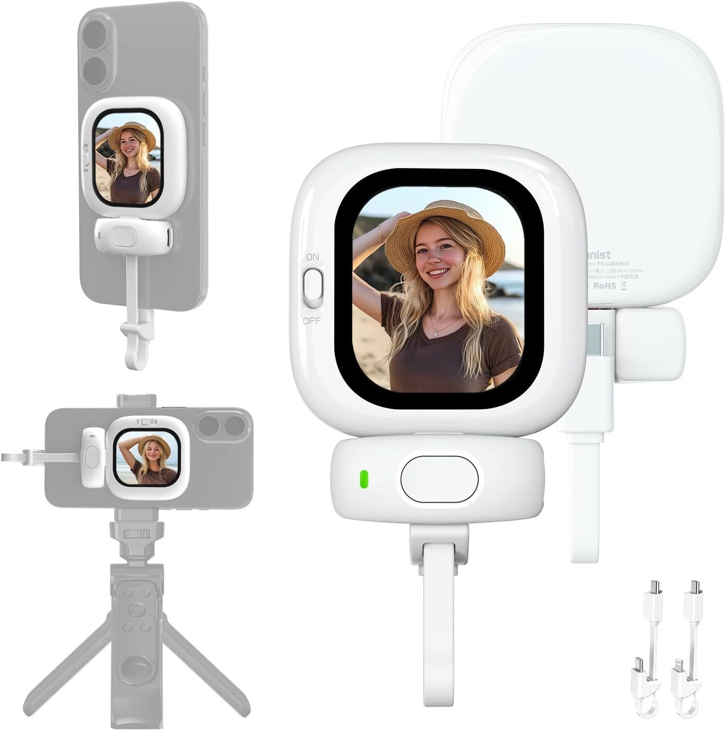 Mini Phone with Magnetic PC Screen Display Plug-and-Play Vlog Selfie Monitoring Rear Camera for Live TikTok Videos