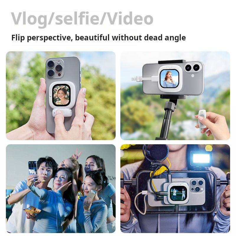 Mini Phone with Magnetic PC Screen Display Plug-and-Play Vlog Selfie Monitoring Rear Camera for Live TikTok Videos