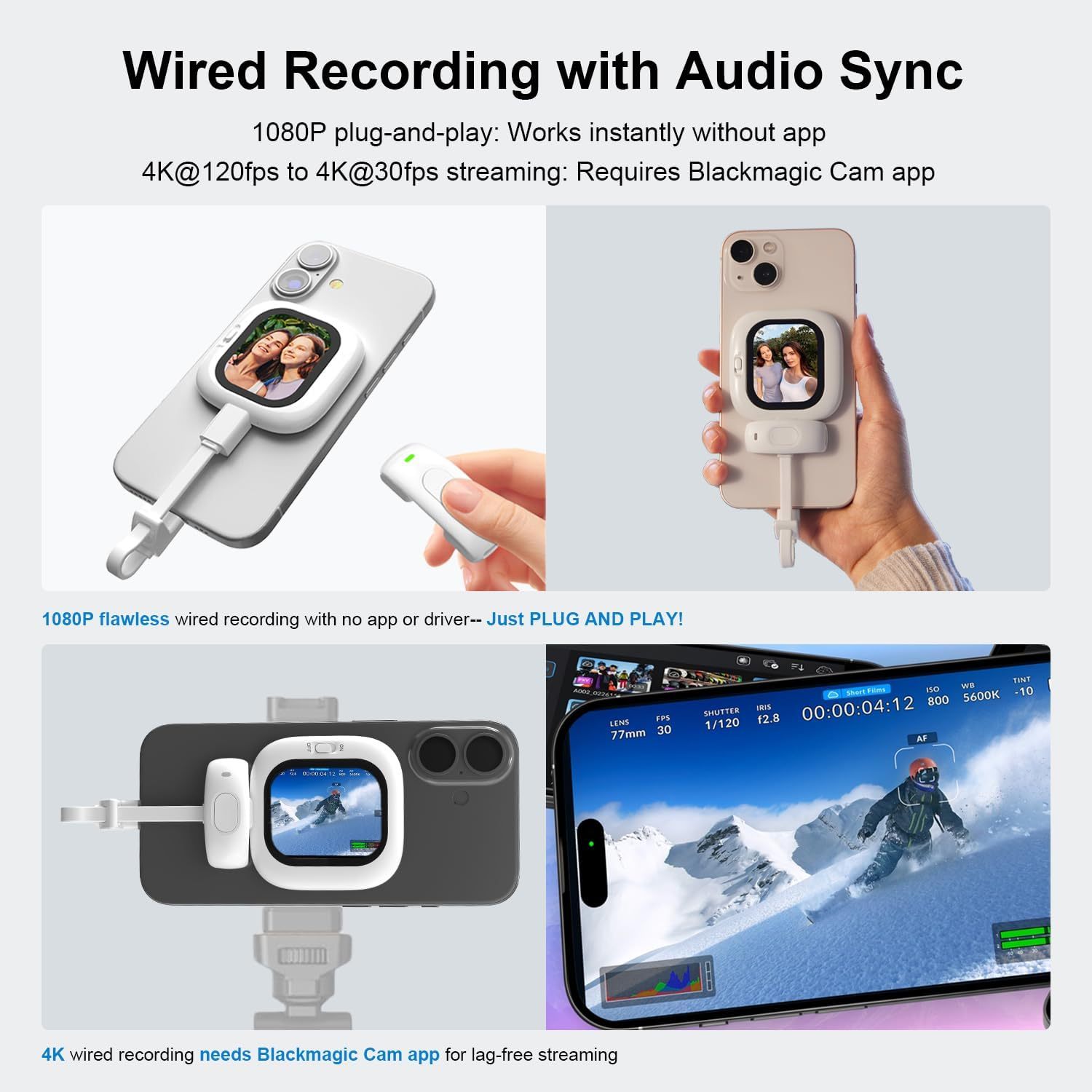 Mini Phone with Magnetic PC Screen Display Plug-and-Play Vlog Selfie Monitoring Rear Camera for Live TikTok Videos