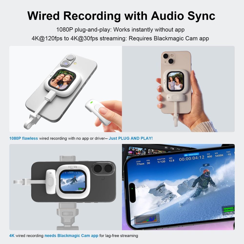 Mini Phone with Magnetic PC Screen Display Plug-and-Play Vlog Selfie Monitoring Rear Camera for Live TikTok Videos