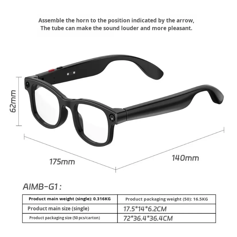 GBE AIMB G1 AI Smart Glasses HD Camera Real Time Translation Video Voice Recording