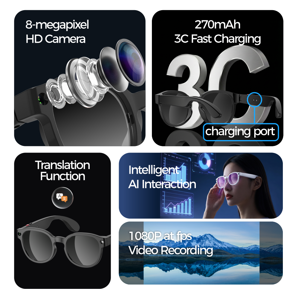 AIMB S1 AI Smart Glasses Camera Real Time Translation Multi-Language Video Voice Recording IP67 Waterproof 1080P HD Shooting