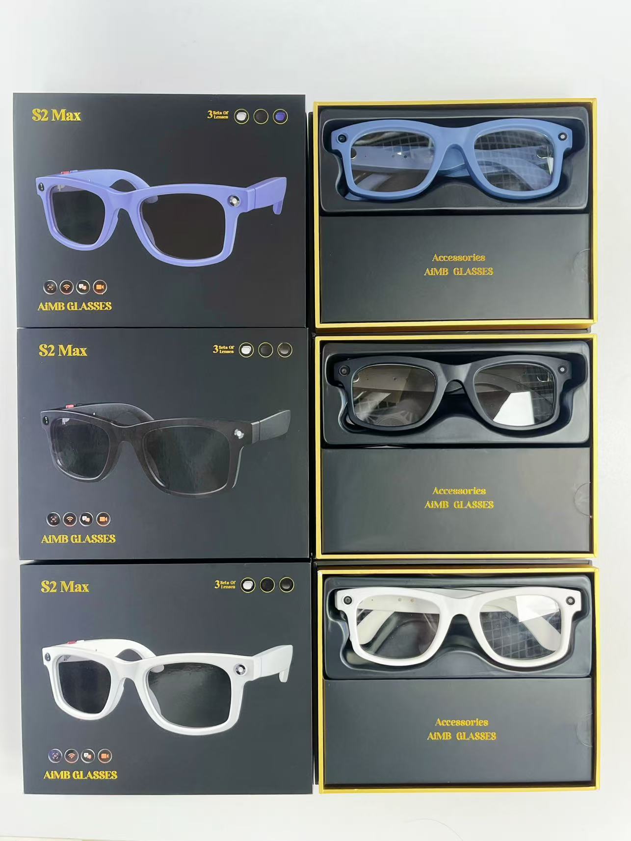 AIMB S2 AI Smart Glasses Camera Real Time Translation Wi-Fi Transmission Multi-Language 1080P HD Video Voice Recording Shooting