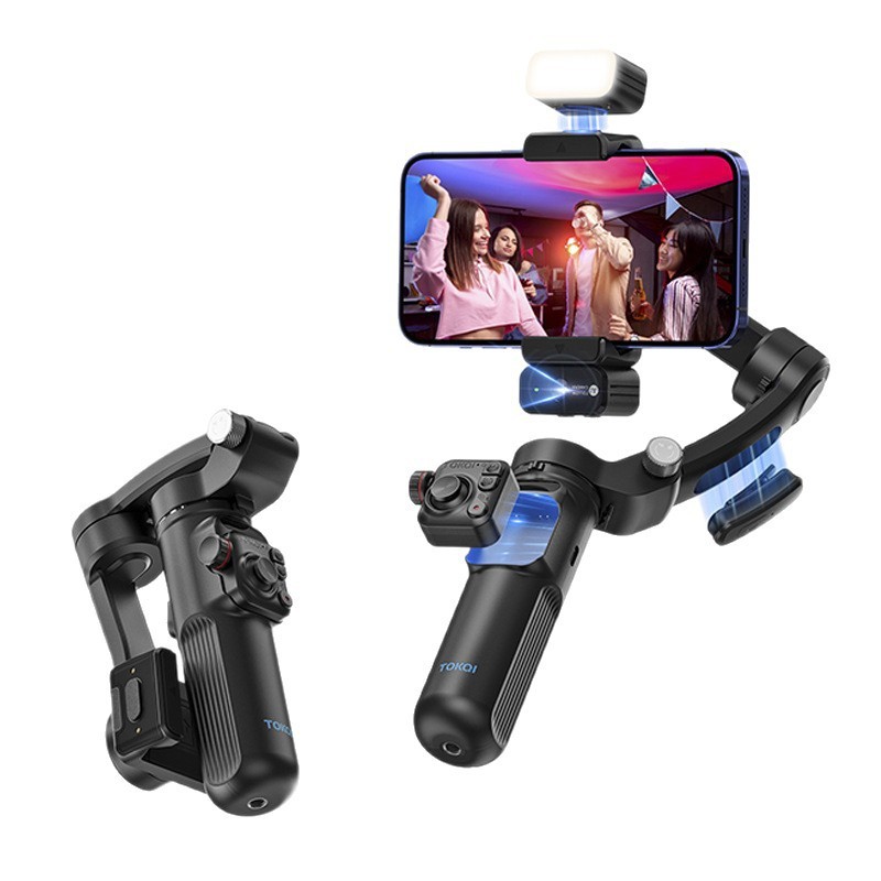 M03 Handheld Stabilizer Gimbal 3- Anti-Shake AI Face Tracking Lavalier Microphone Action Camera Fill Light
