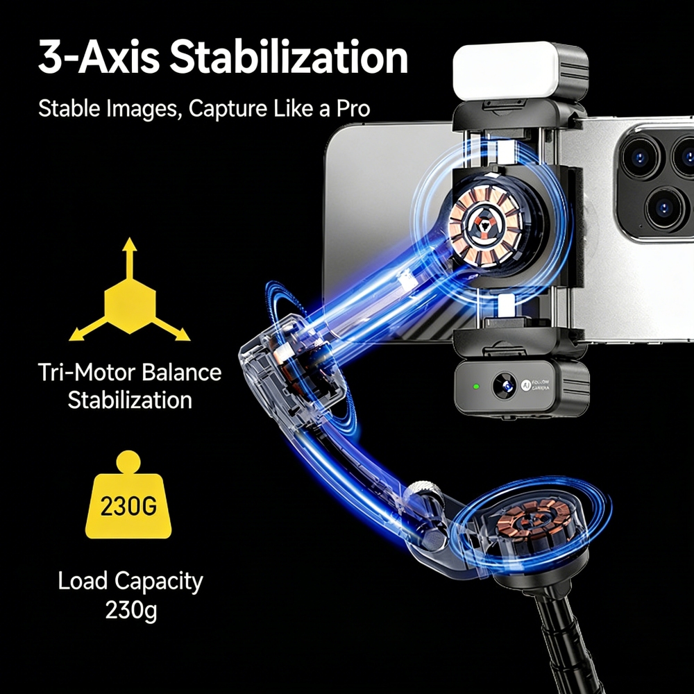 M06 AI 3-axis Handheld Stabilizer Gimbal Anti-Shake Face Tracking Lavalier Microphone