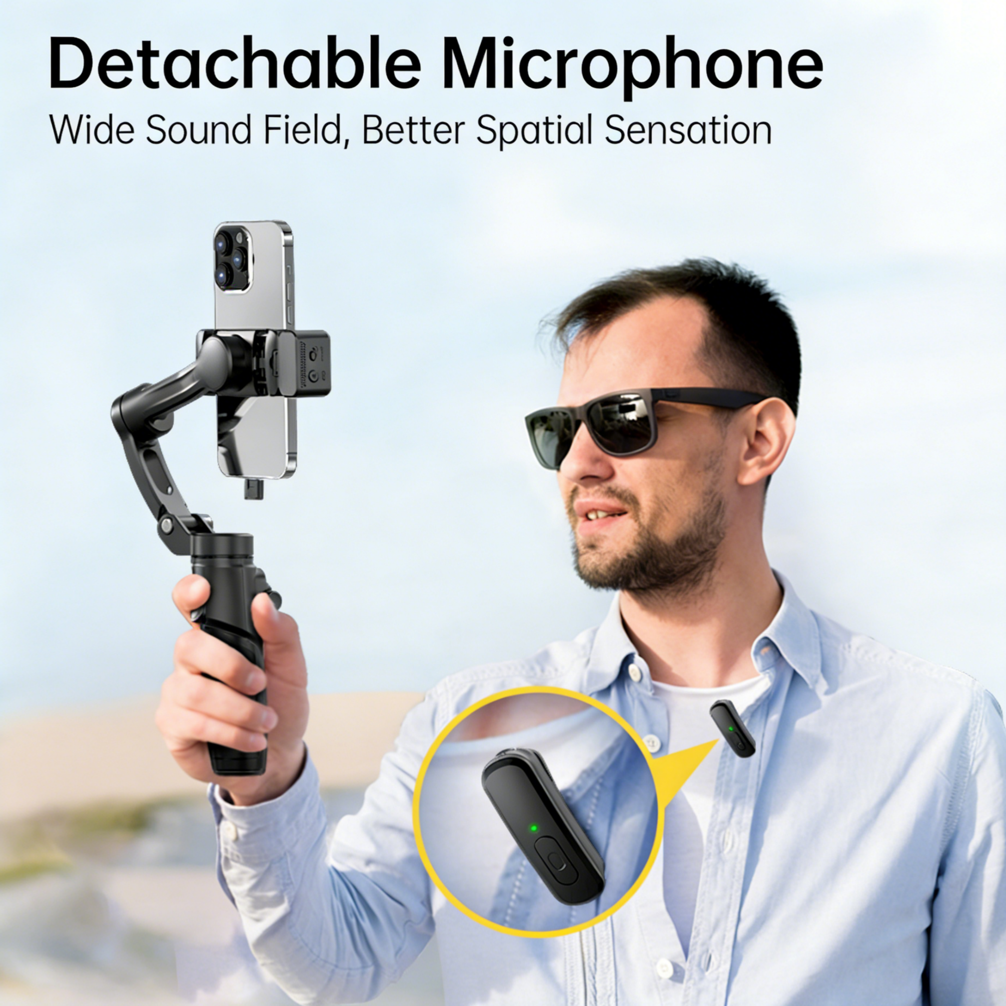 M06 AI 3-axis Handheld Stabilizer Gimbal Anti-Shake Face Tracking Lavalier Microphone