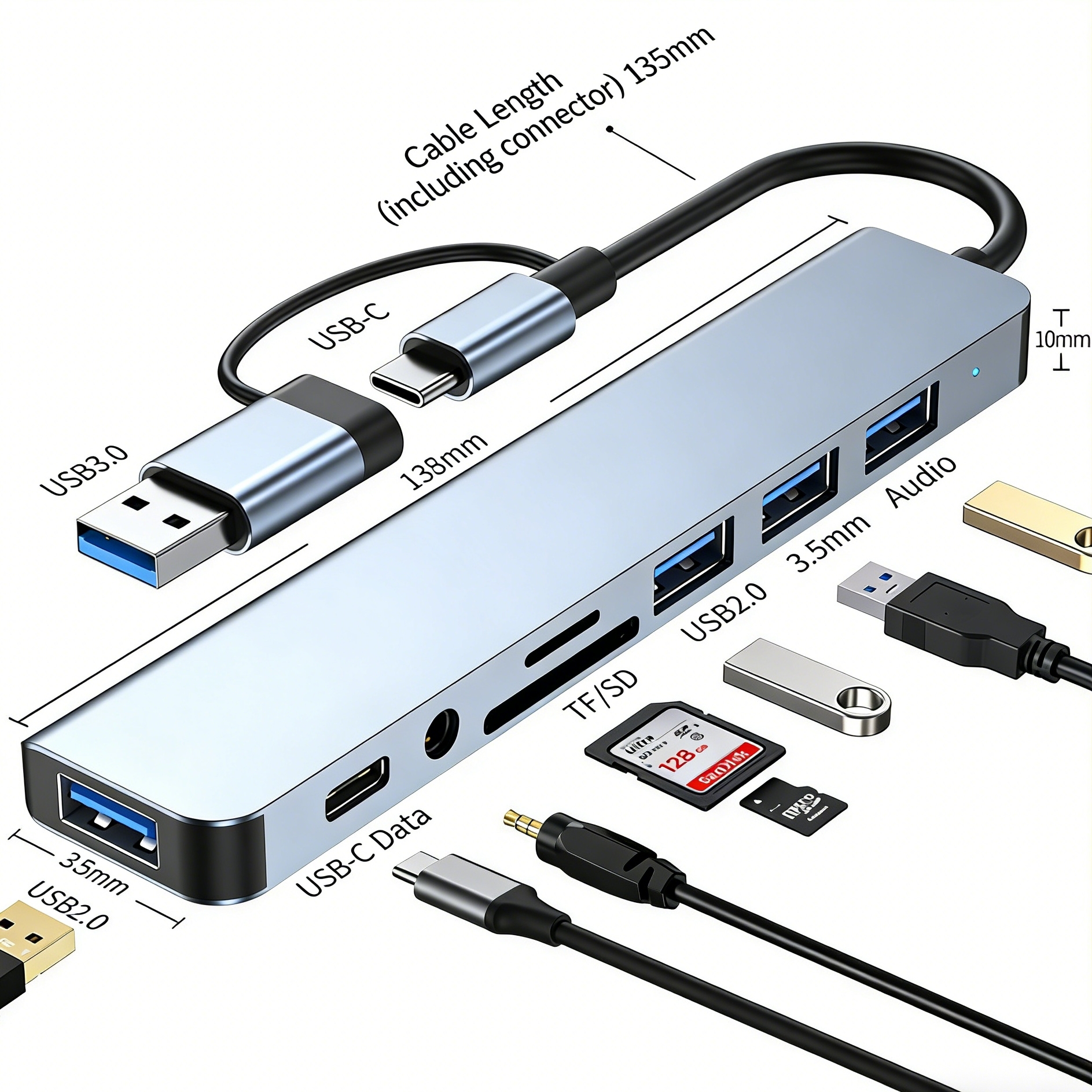 8-IN-1 Aluminum Alloy USB Hubs