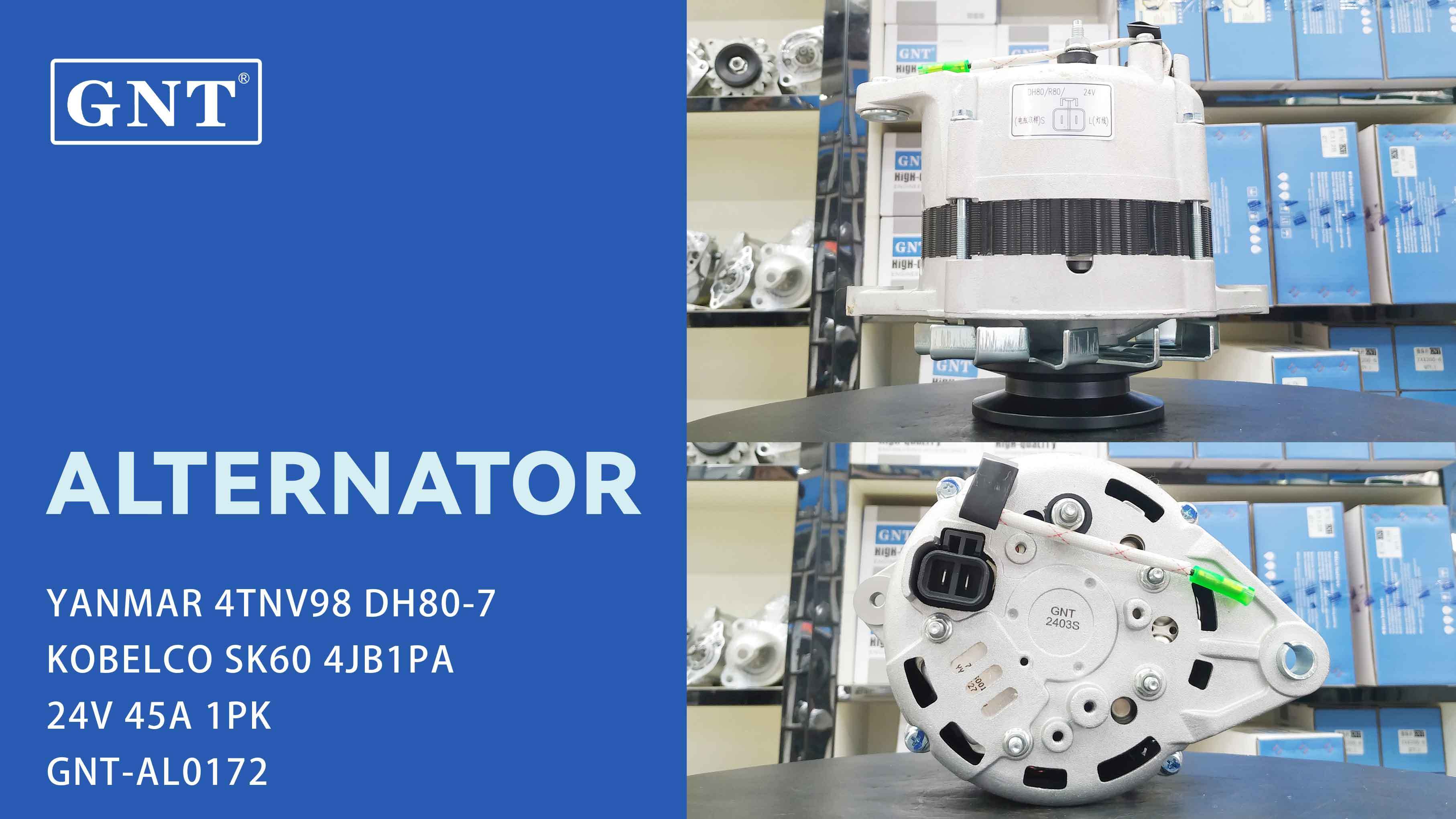 24V 45A Alternator compatible with YANMAR 4TNV98 DX80-7 Engine 543136404 12995377210 HAL24041 LRA02858 LRA2858 484974 CAL20603