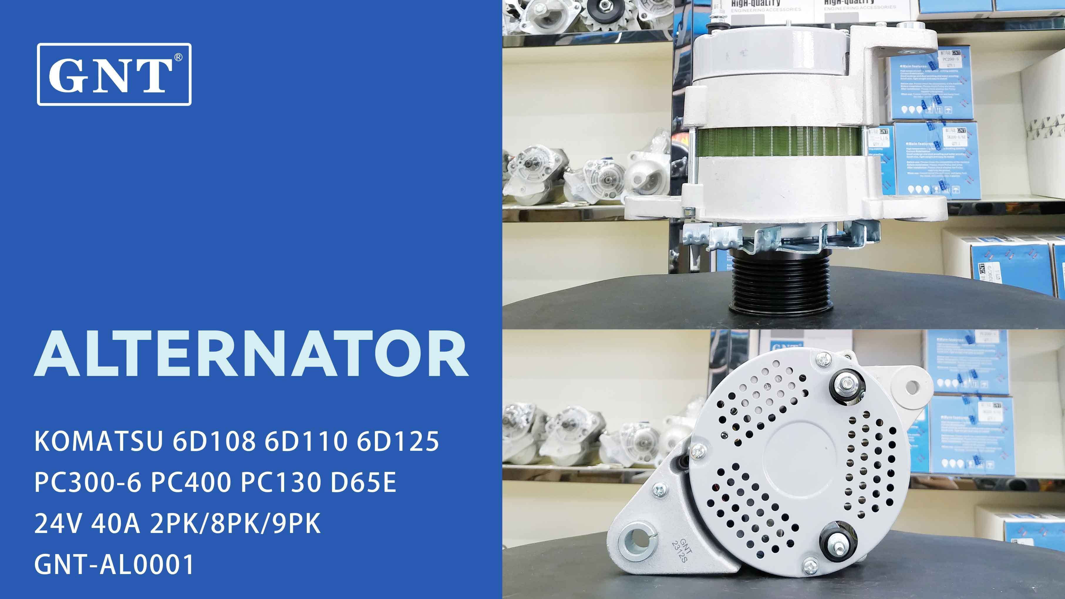 24V 40A Alternator compatible with KOMATSU 6D108 PC300-6 PC400 Engine 0350000551 0350000560 0350000561 0350003070 ALK0156RB ALK0156WA