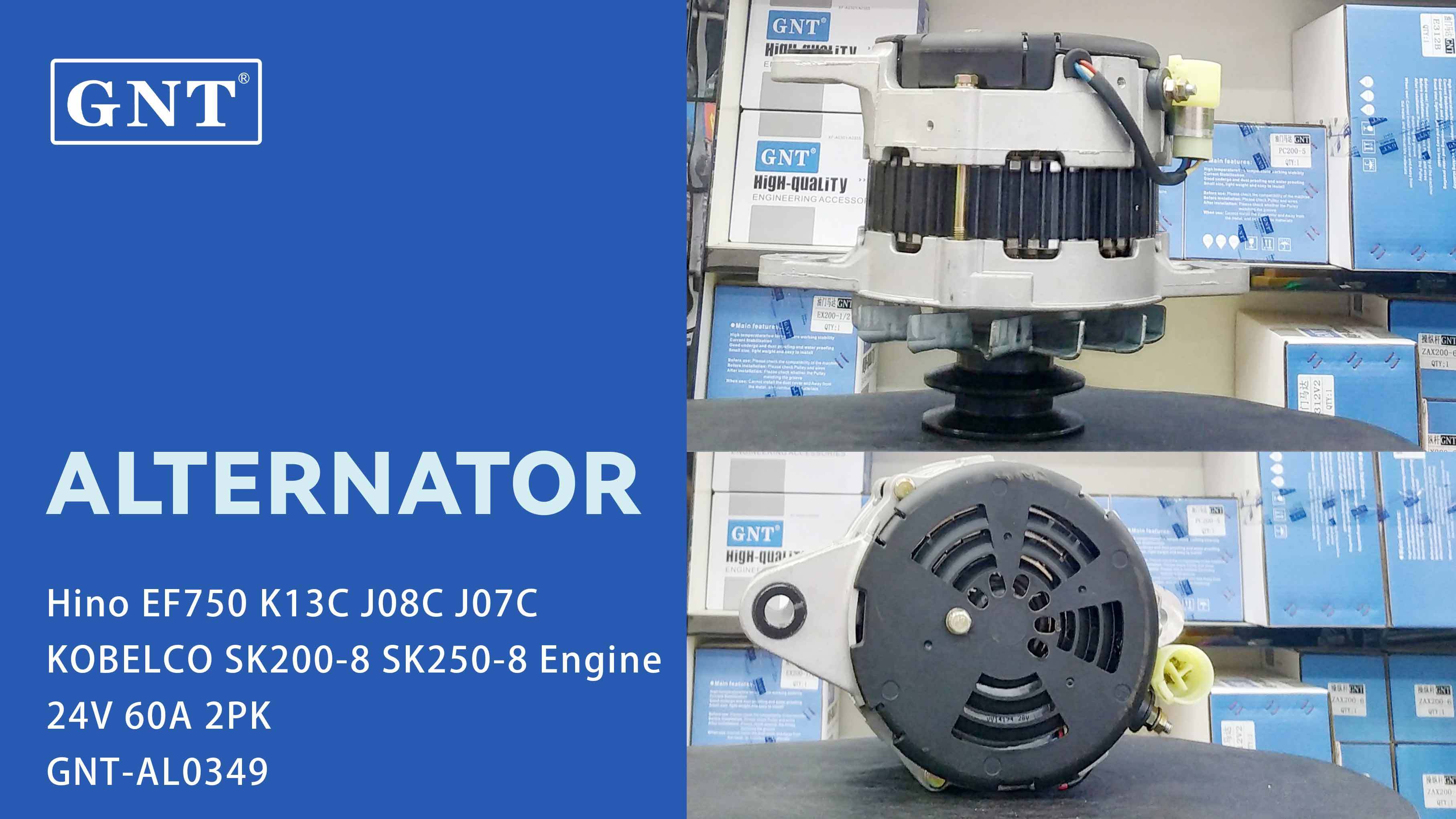24V 60A Alternator compatible with Hino J08C Engine 270401961 270401961A 270401964 270401964A 270402190 270402191 270402192 27060E0450