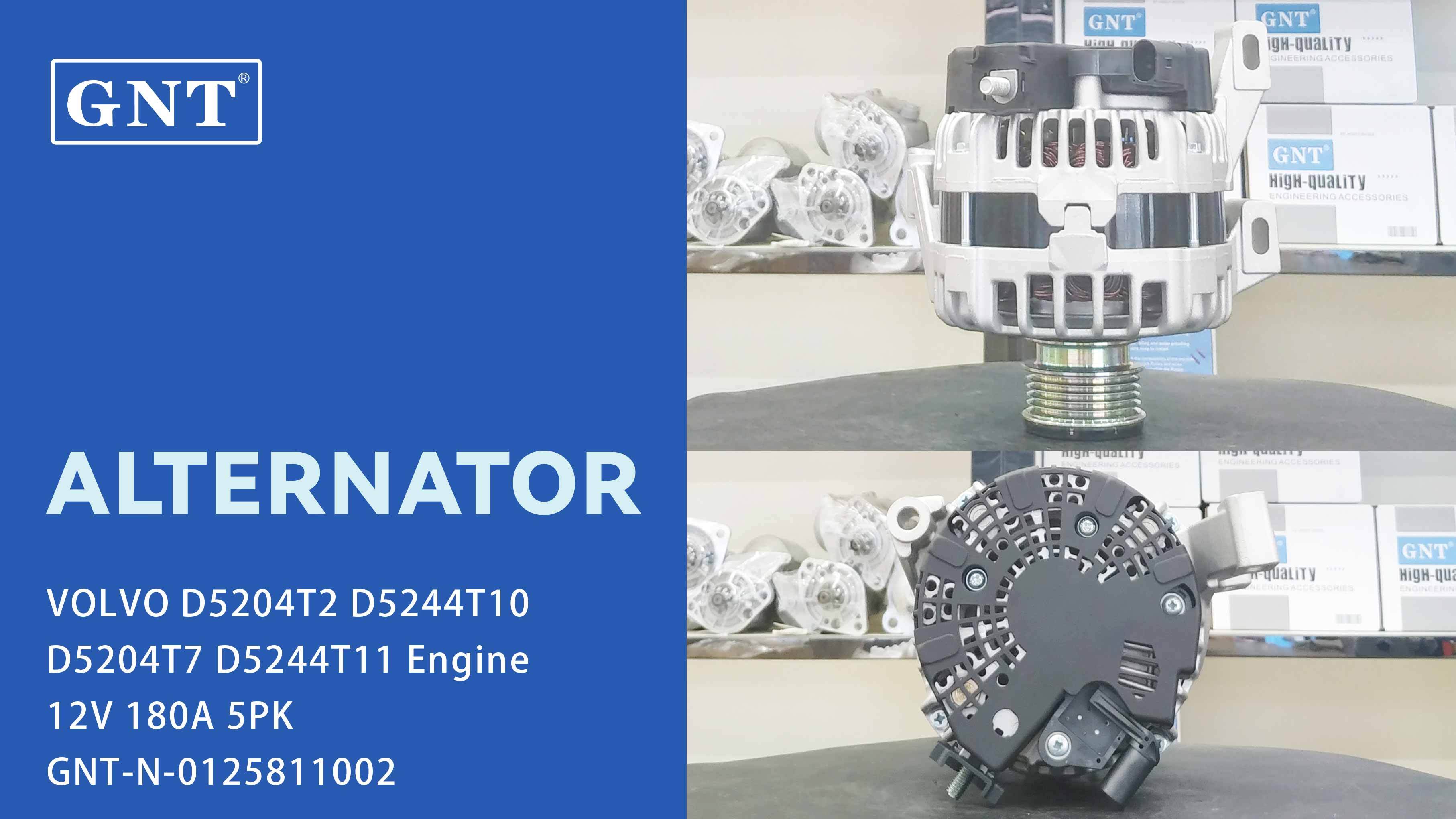 12V 180A Alternator compatible with VOLVO D5204T2 Engine 0125811109 0125811110 0986048400 1986A01054 DRA0283 DRA0569 CA2001IR 32048400