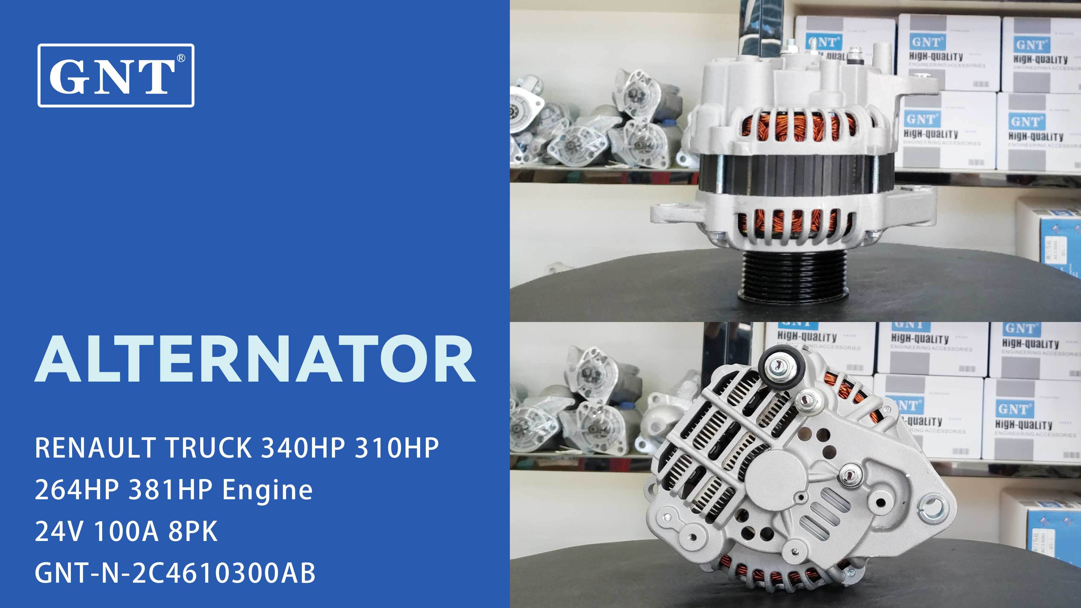 24V 100A Alternator compatible with RENAULT 340HP Engine 2C4610300AB 6C4610300AB DRA0845 7485003252 CAL35648GS A003TA8591ZT A003TA8991AM