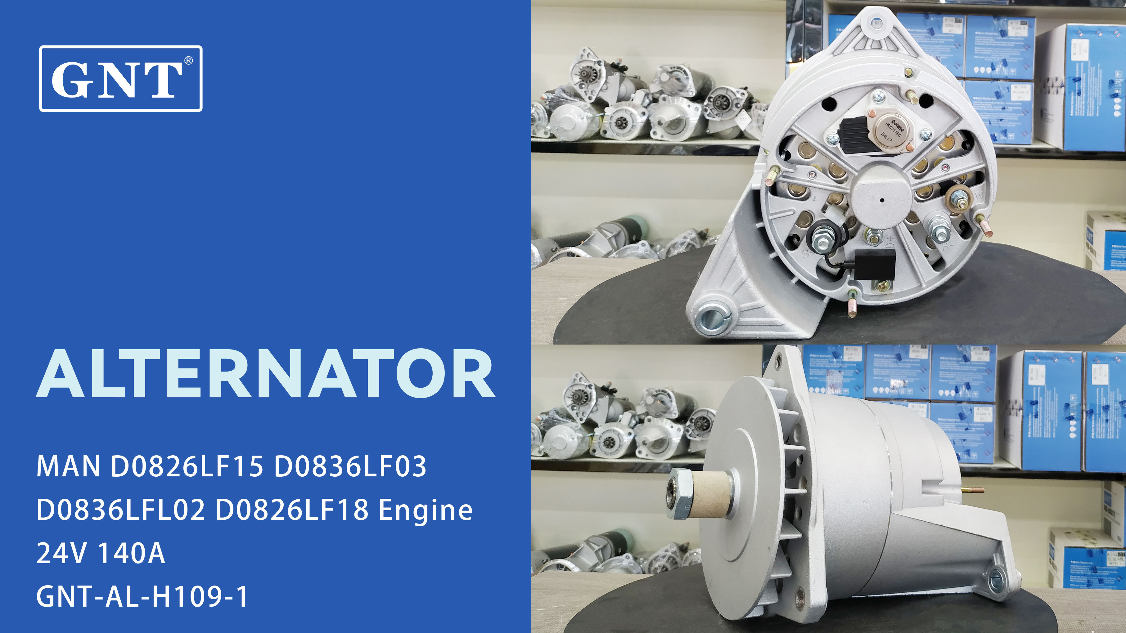 24V 140A GNT Alternator for MAN D0826LF15 Engine 0986039530 51261016058 0986042850 0986042853 0986046550 0986047163 1986A00008 F000LD0213