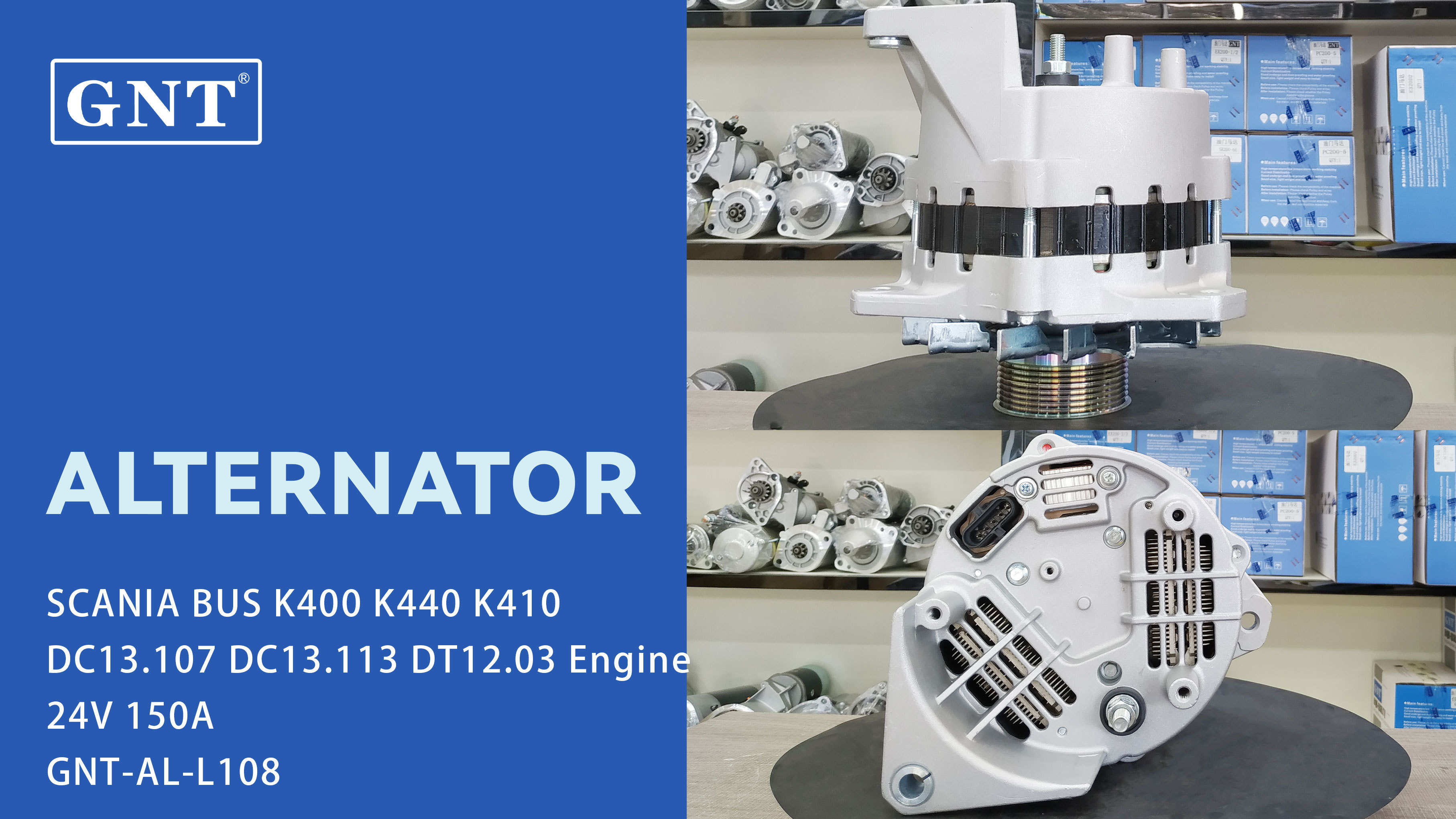 24V 150A GNT Alternator compatible with SCANIA DT12.17 DC13.05 Engine A9TU5591AM A9TU5591ZT DRA1045 LRA3731 LRA03731 115585 ALM5591WA