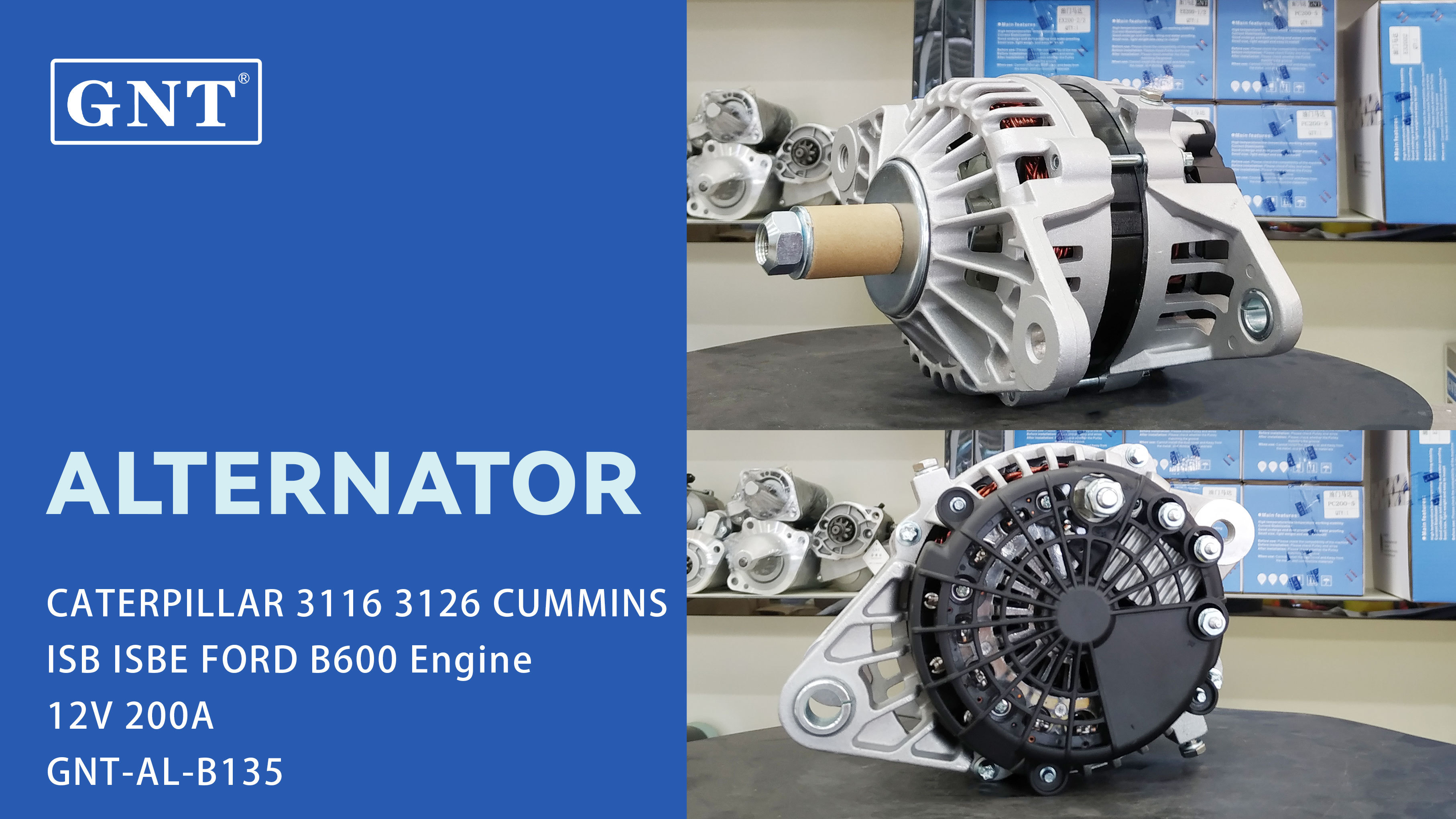 12V 200A GNT Alternator compatible with CUMMINS ISB ISBE FORD B600 B700 B800 Engine 6220229M91 1302200DR 114538 8745N ALT1282