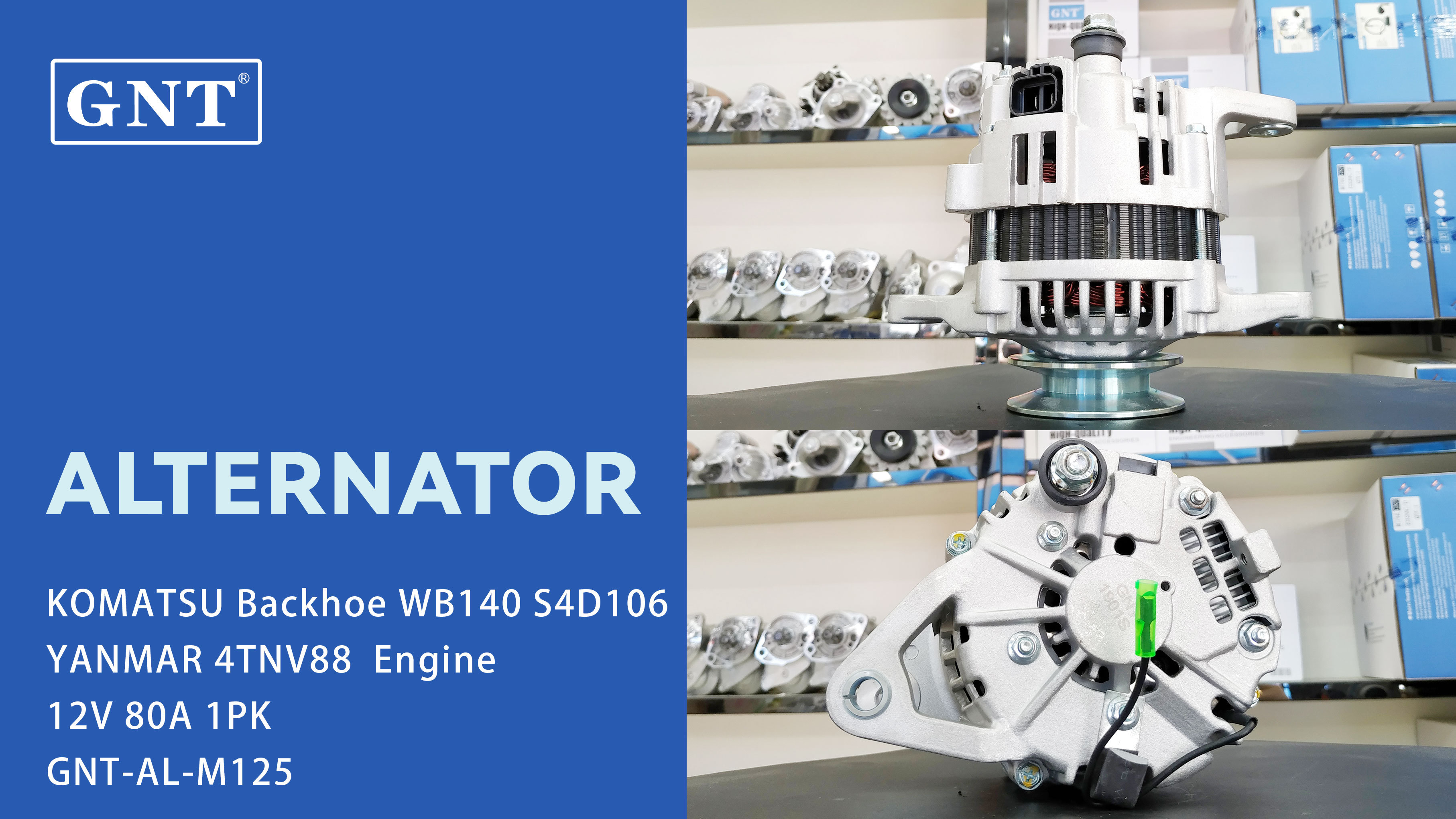 12V 80A GNT Alternator compatible with KOMATSU Backhoe WB140 Engine DRA1692 2506162 LR180763 136162 DA2802 LRA4047 12391077210 CAL20157