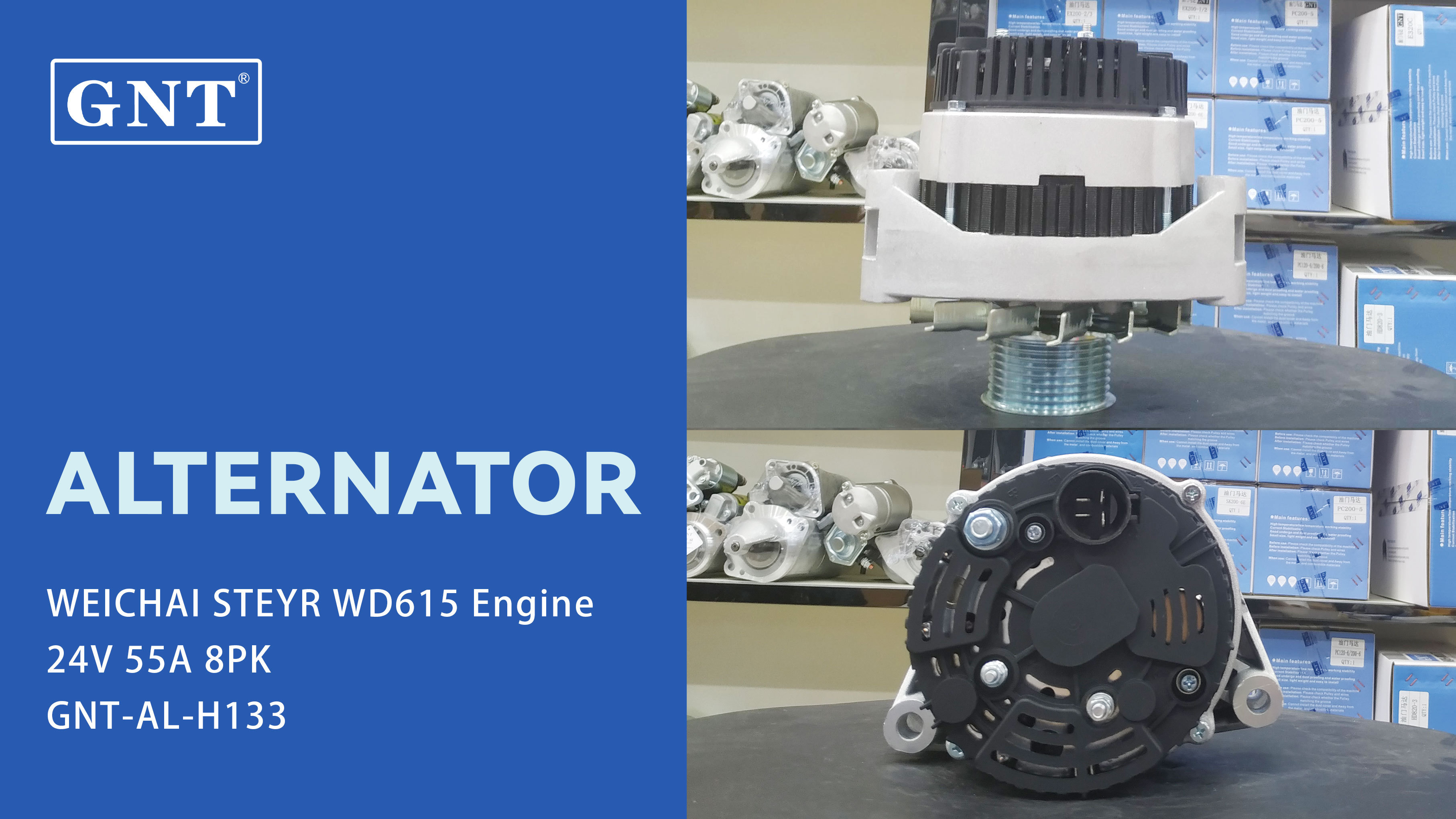 24V 55A GNT High Quality Alternator compatible with WEICHAI STEYR WD615 Engine VG15600900128 ALQ8924LP ALQ8924