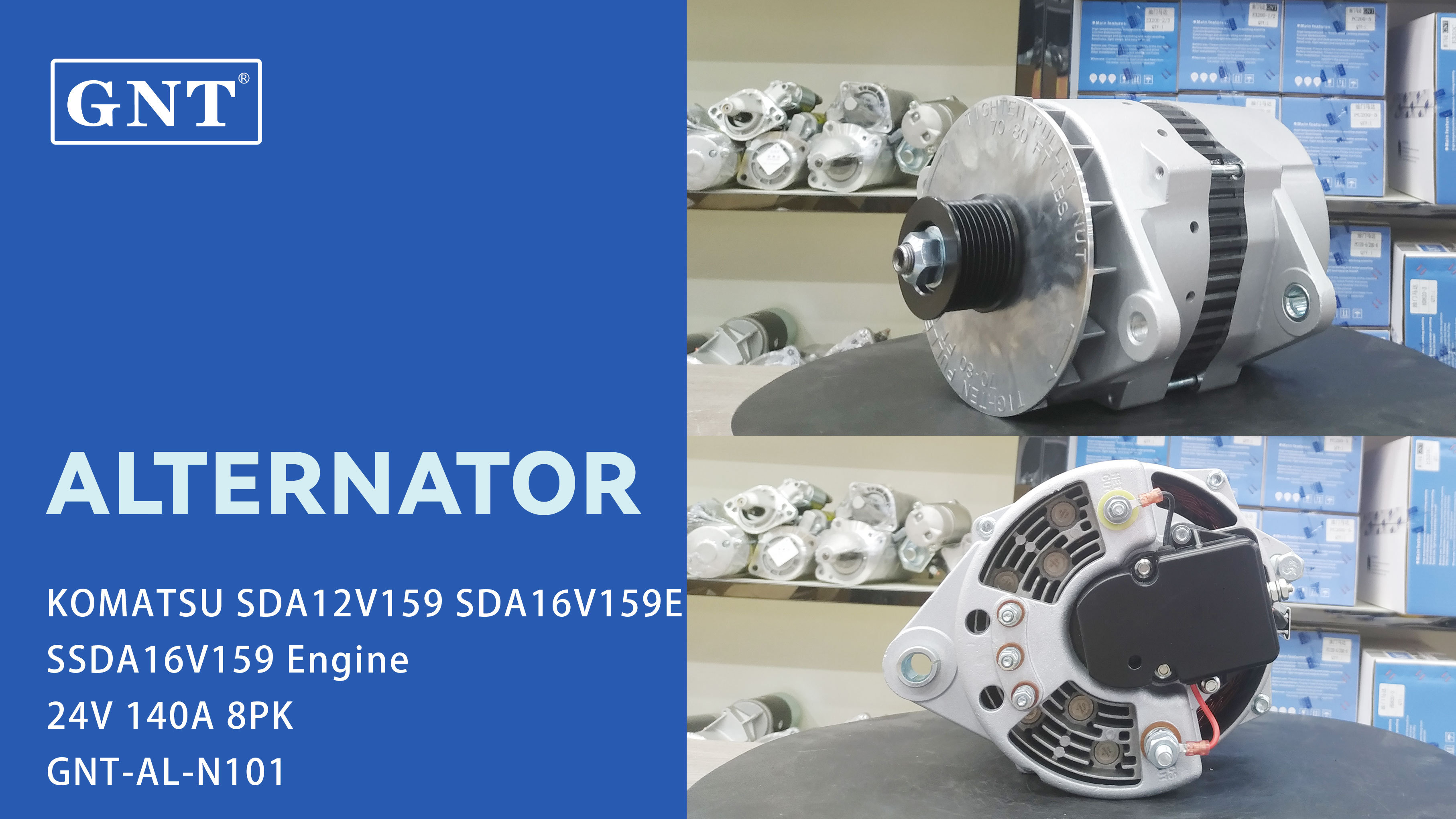 24V 140A GNT Alternator compatible with KOMATSU QSK60 SDA12V159 Engine LRA02419 115386 4N3986 LRA2419 ALP3314MA ALP3314UH 0R5203