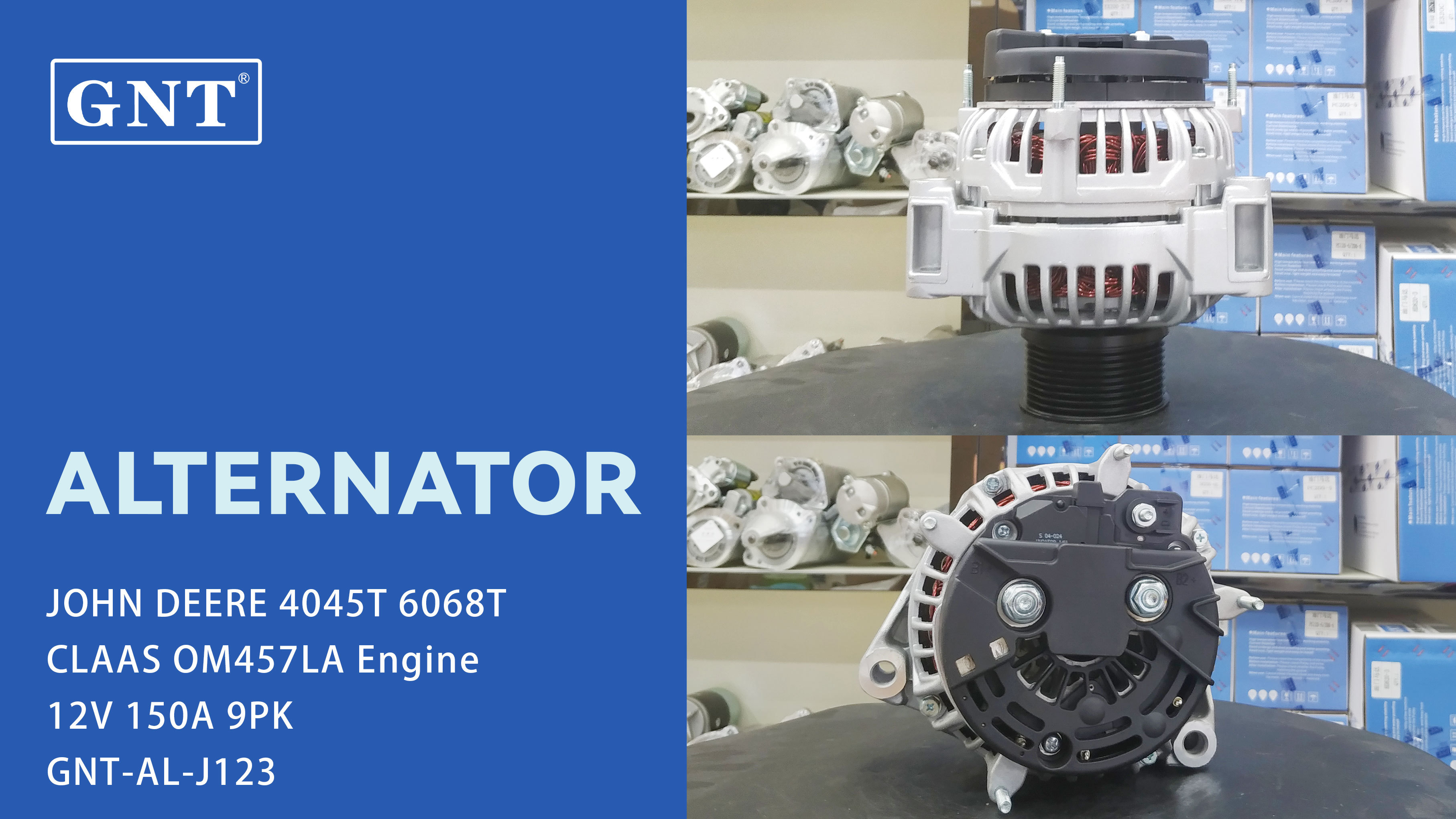 12V 150A GNT Alternator compatible with JOHN DEERE 4045T Engine LRA02234 LRA2234 01182027 1182027 CAL10290AS CAL10290GS 4281880M93 ALB1831