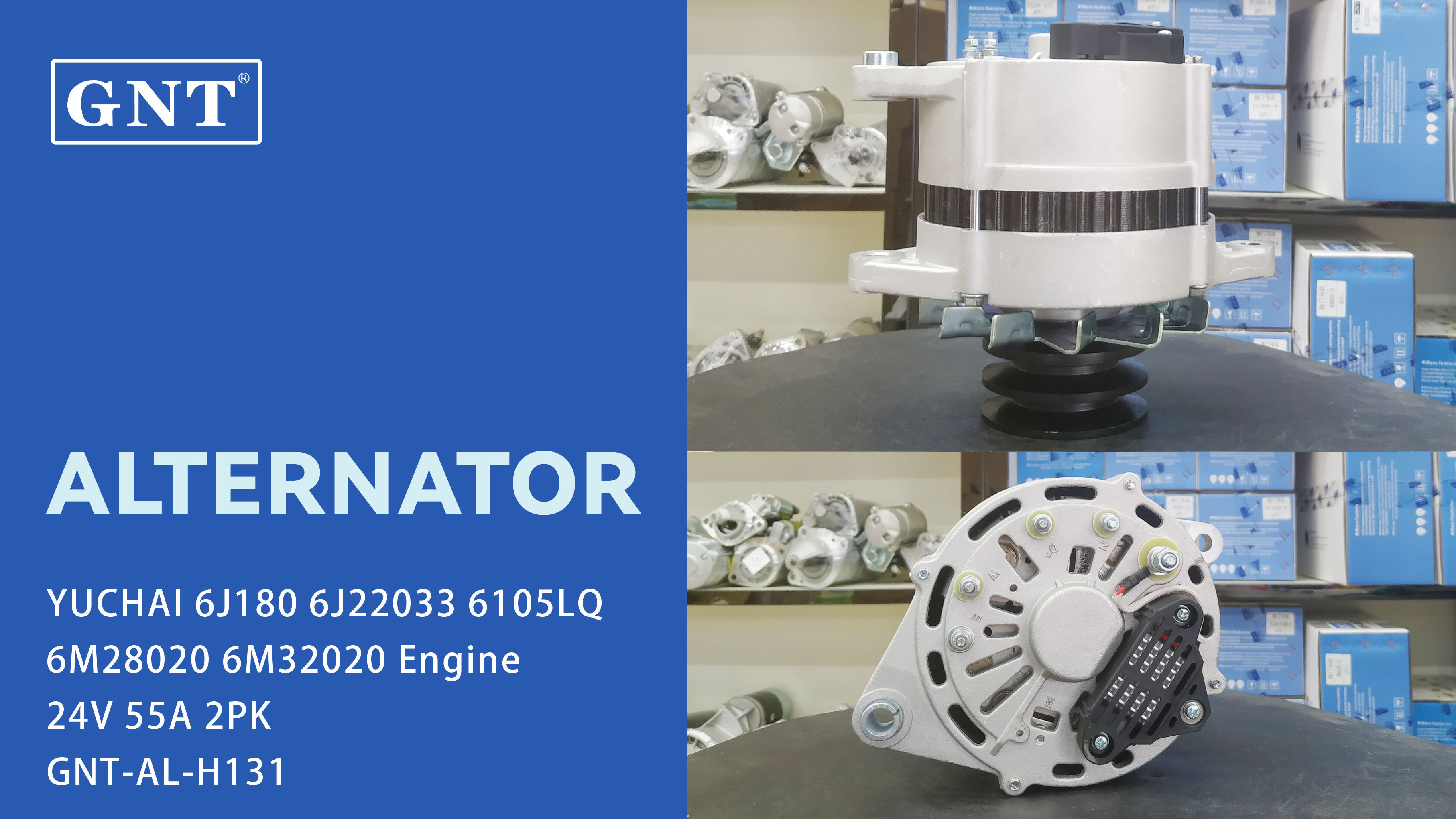 24V 55A GNT High Quality Heavy Truck Alternator compatible with YUCHAI 6M28020 6J22033 6105LQ Engine A30083701100 A3008-3701100