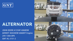 24V 130A Alternator compatible with JOHN DEERE 6090HTJ Engine 0124655080 0124655191 0124655192 F00E100643 RE538907 RE558679 SE502564