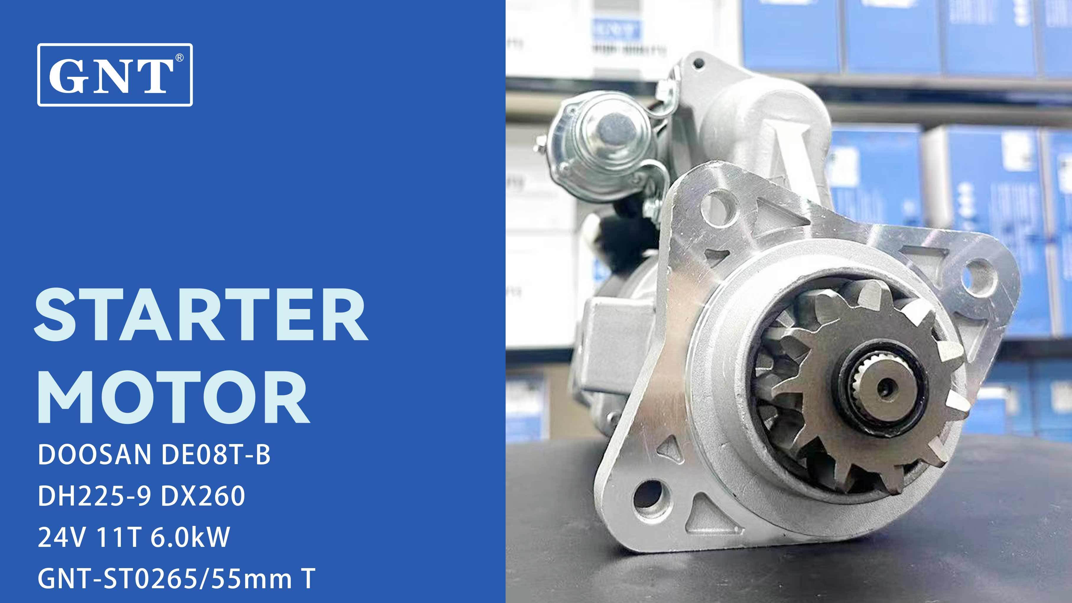 24V 11T Starter Motor compatible with DOOSAN Truck DX225-7 DE08T Engine 19080030 19080031 8200334 8200349 DRS0307 DRS0307N 153502 30051600057 30051600057A 30051600057B 30051600058B 65262017008A